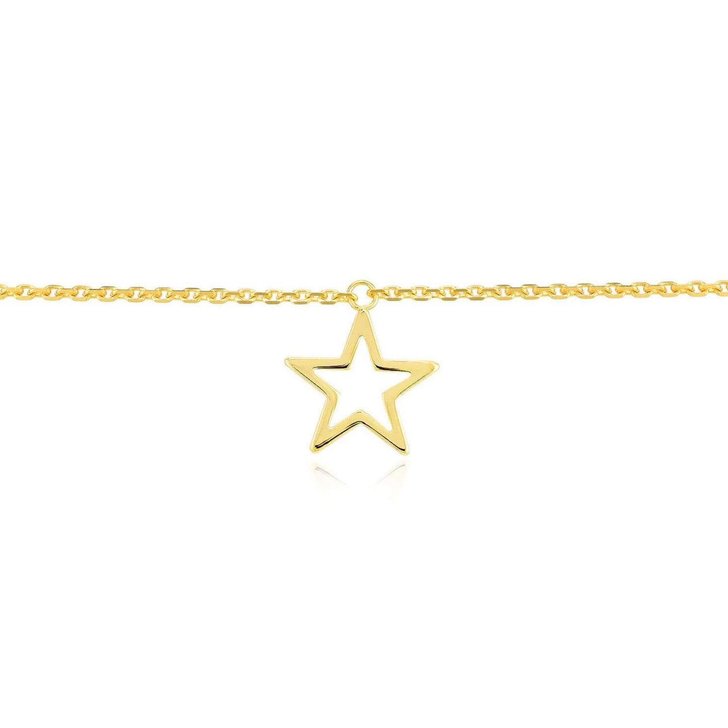 14K Real Gold Open Star Charm Ankle Bracelet 9"-10" Adjustable