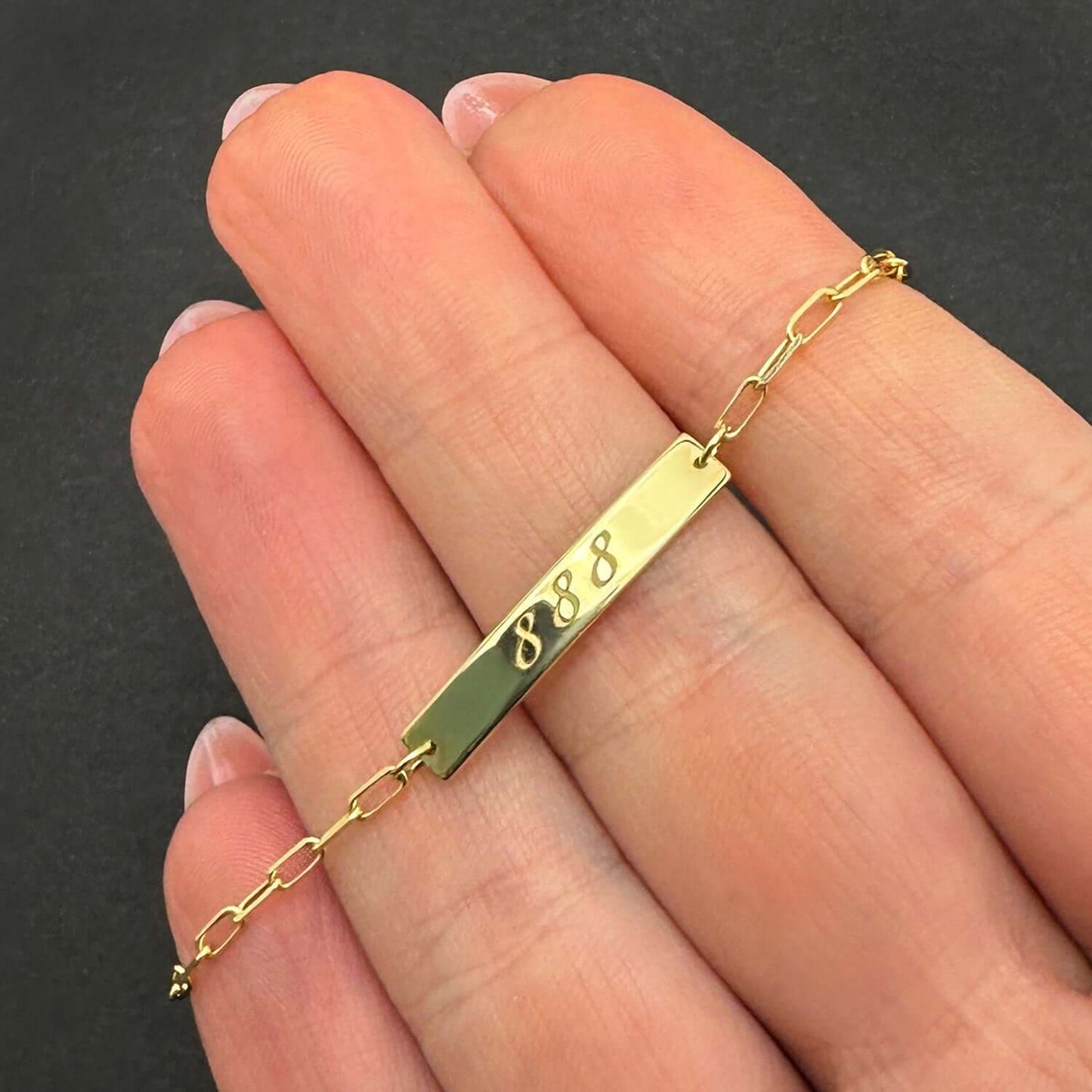 Engravable 14K Gold Personalized Paperclip Chain ID Ankle Bracelet 10"