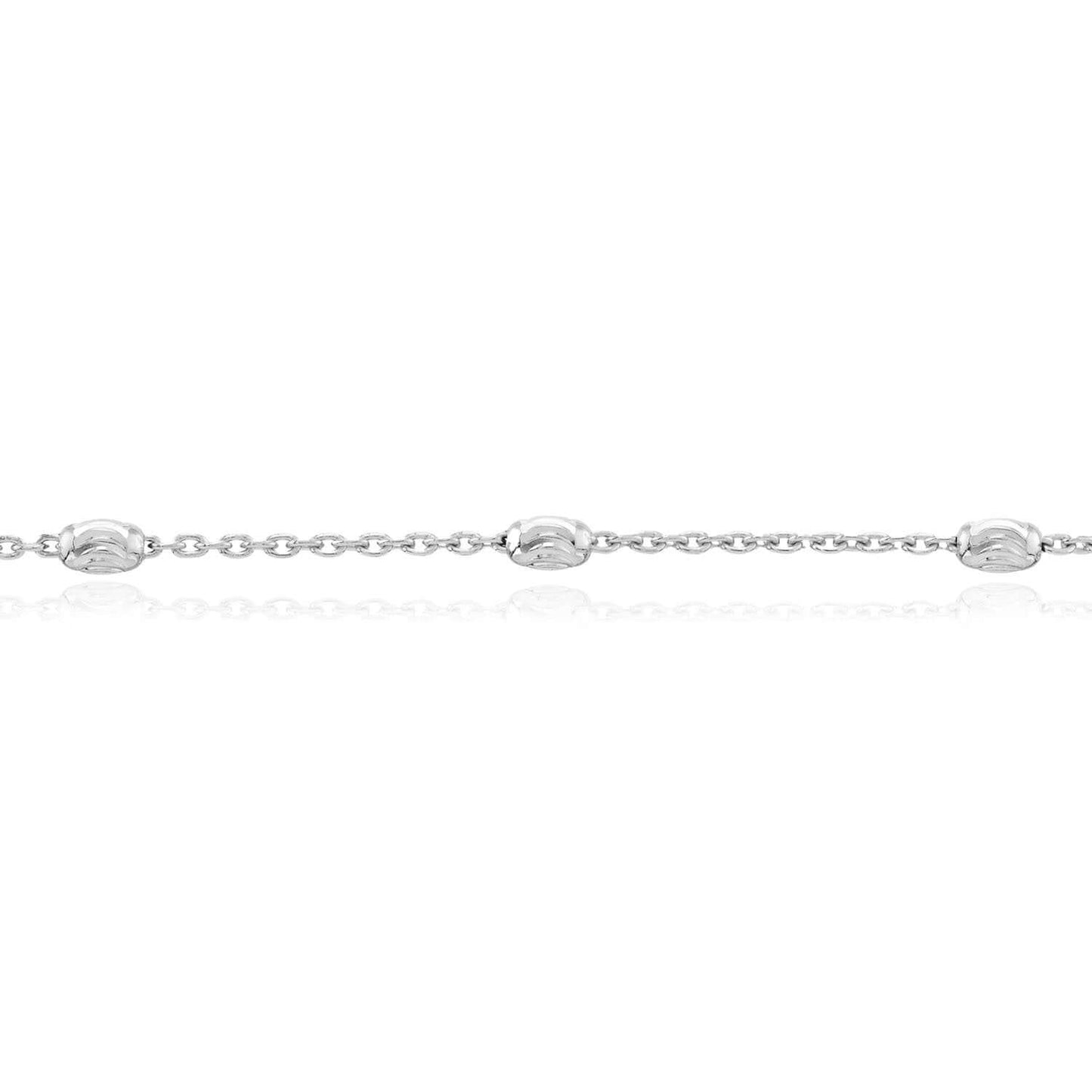 Sterling Silver Oval Moon Station Ankle Bracelet 9"-10" Adjustable
