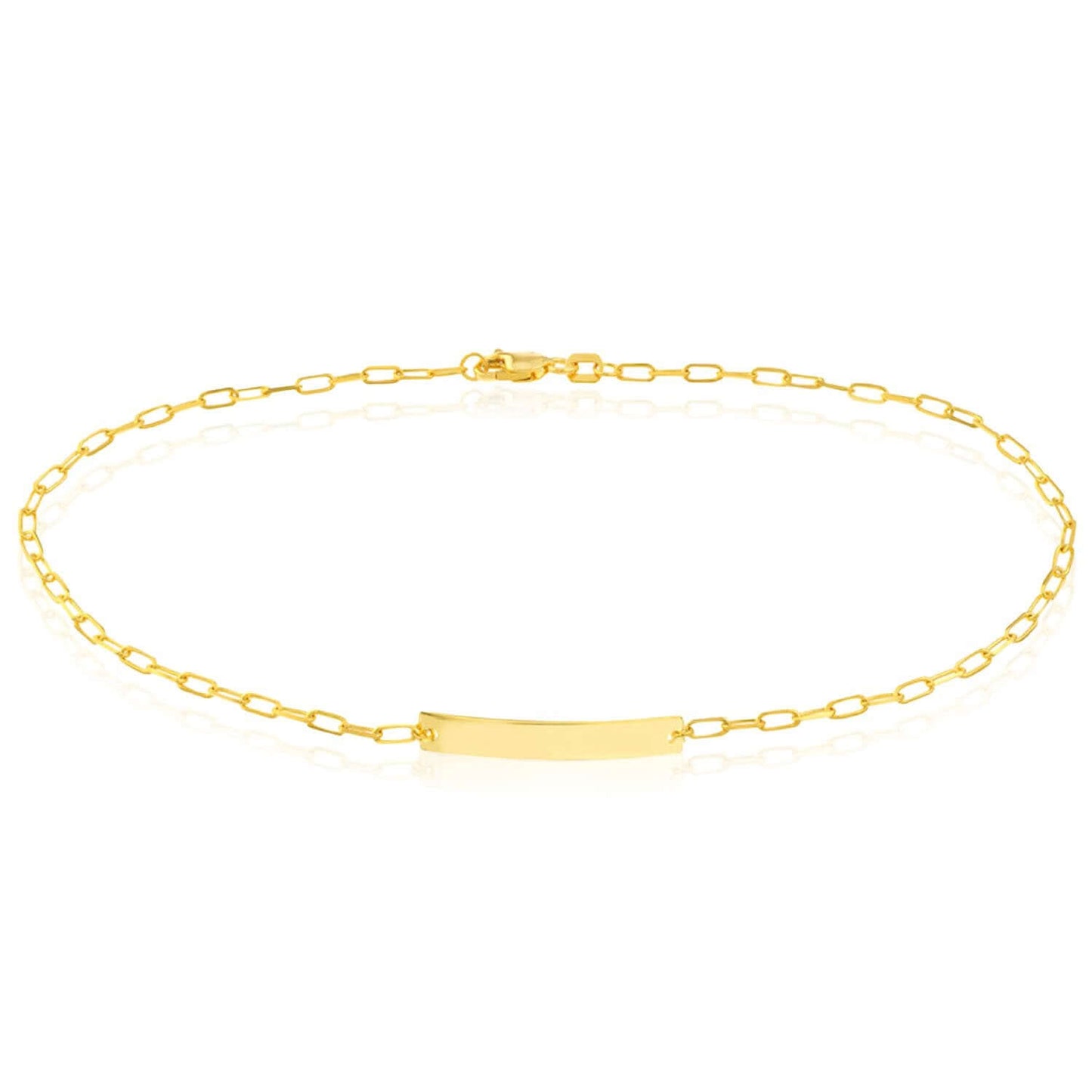 Engravable 14K Real Gold Personalized Paperclip Chain ID Ankle Bracelet 10"