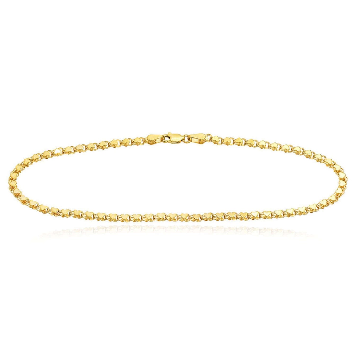 14K Real Gold 3mm Mirror Link Ankle Bracelet 10"