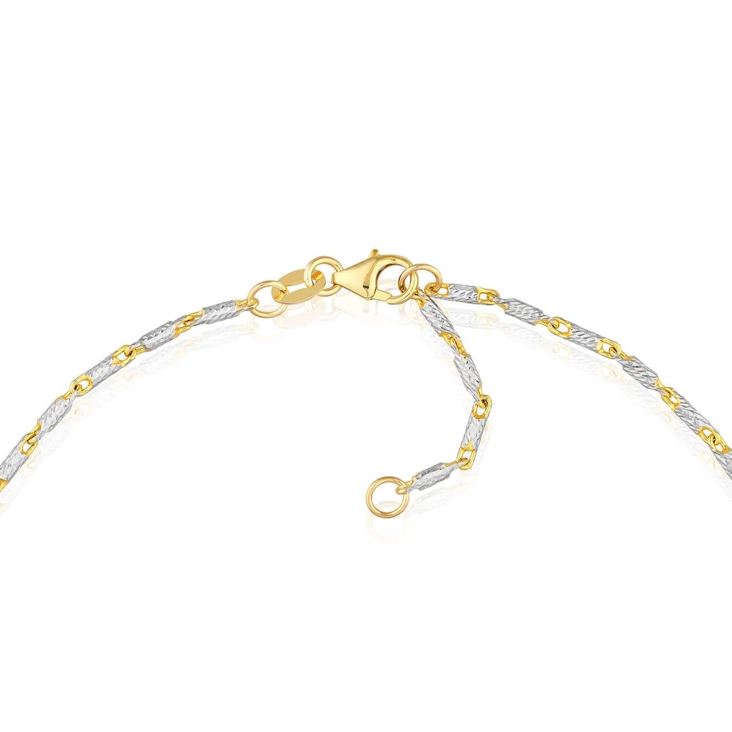 14K Real Gold Two-Tone Bar Lumacina Link Ankle Bracelet 9"-10" Adjustable
