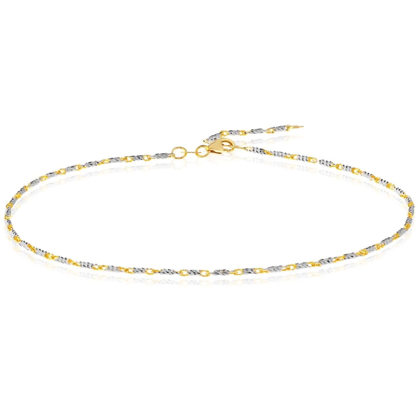 14K Real Gold Two-Tone Bar Lumacina Link Ankle Bracelet 9"-10" Adjustable