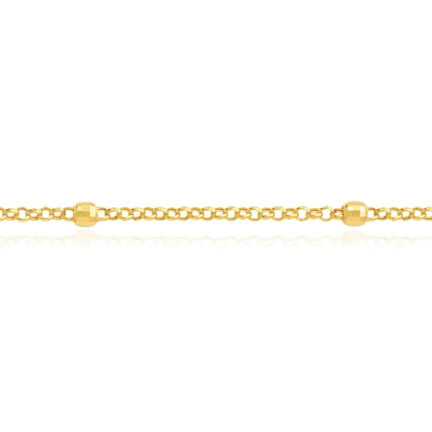 14K Real Gold Rolo Chain Bead Stations Ankle Bracelet 9"-10" Adjustable