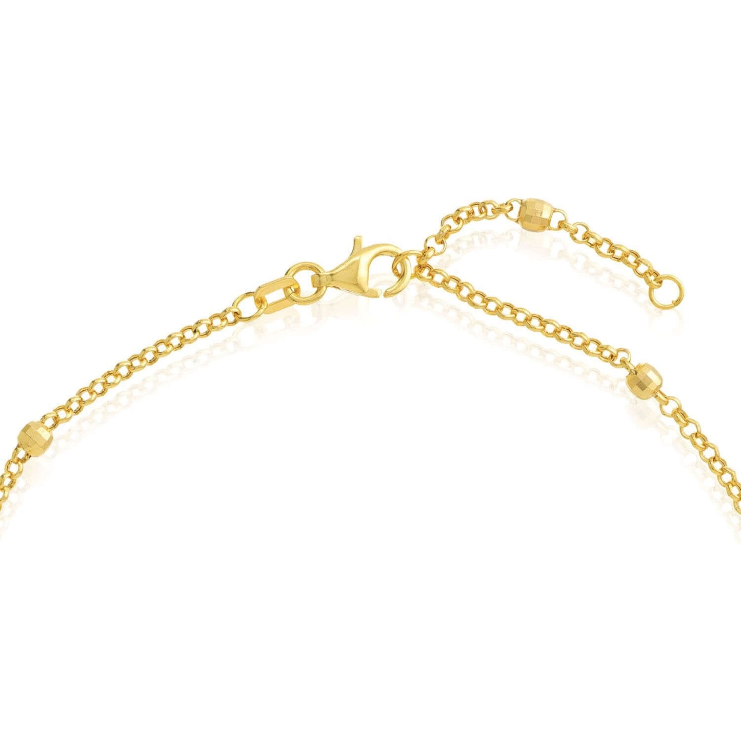 14K Real Gold Rolo Chain Bead Stations Ankle Bracelet 9"-10" Adjustable