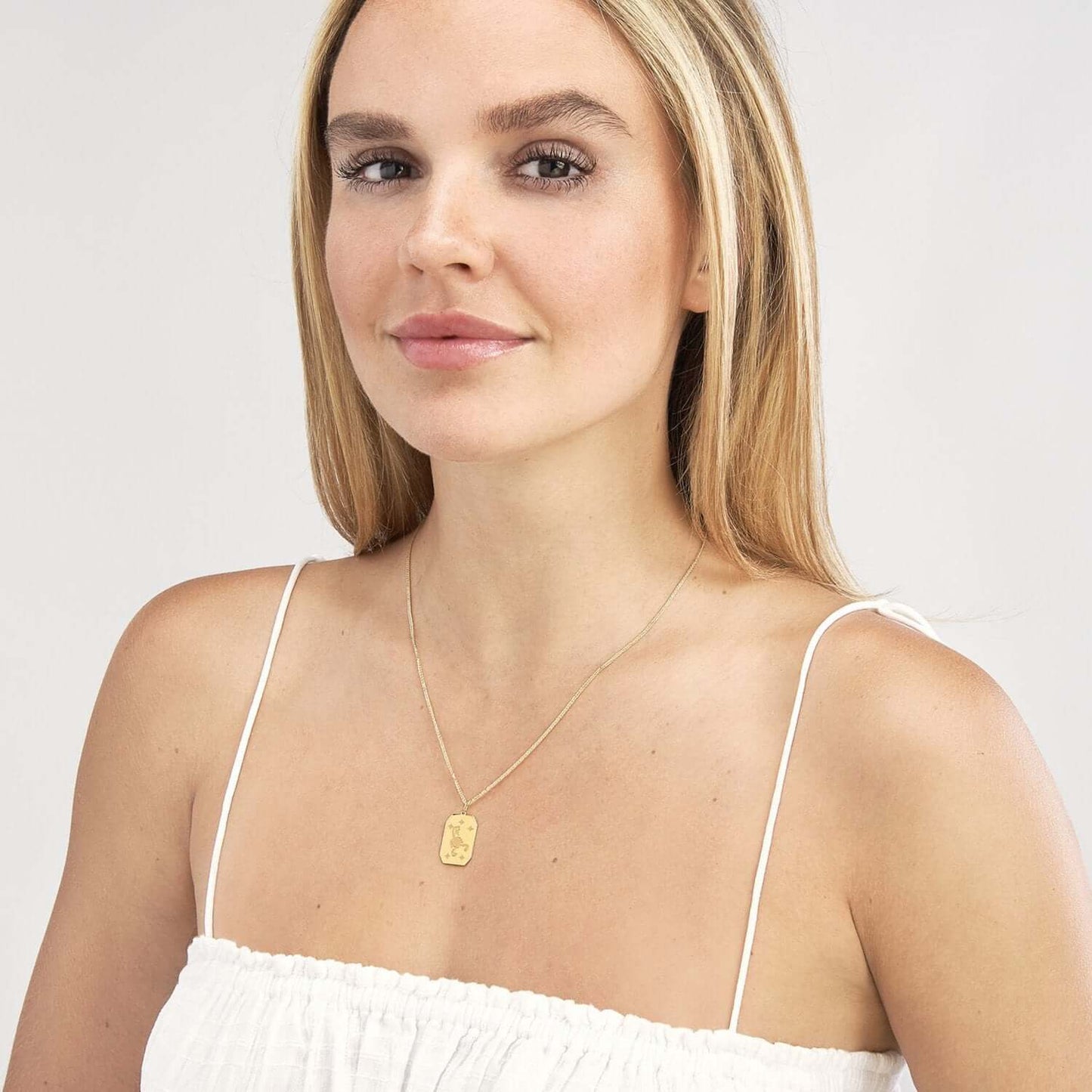 14K Real Gold Astrology Zodiac Sign Dog Tag Pendant 1"