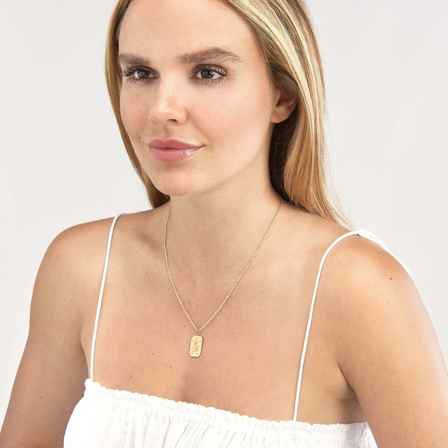 14K Real Gold Astrology Zodiac Sign Dog Tag Pendant 1"