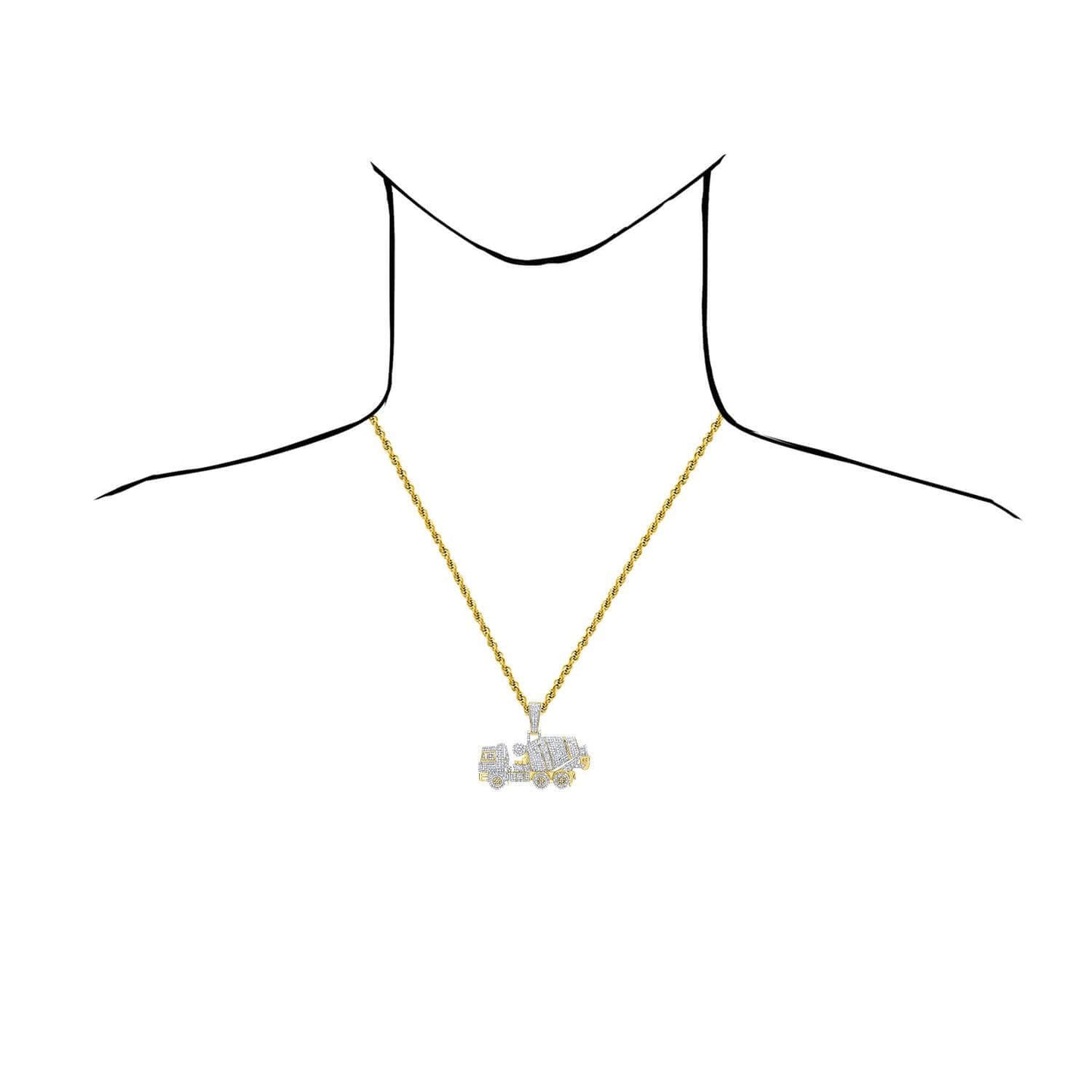 2.75CTW Real Diamond 10K Real Gold Cement Truck Pendant 1.6"
