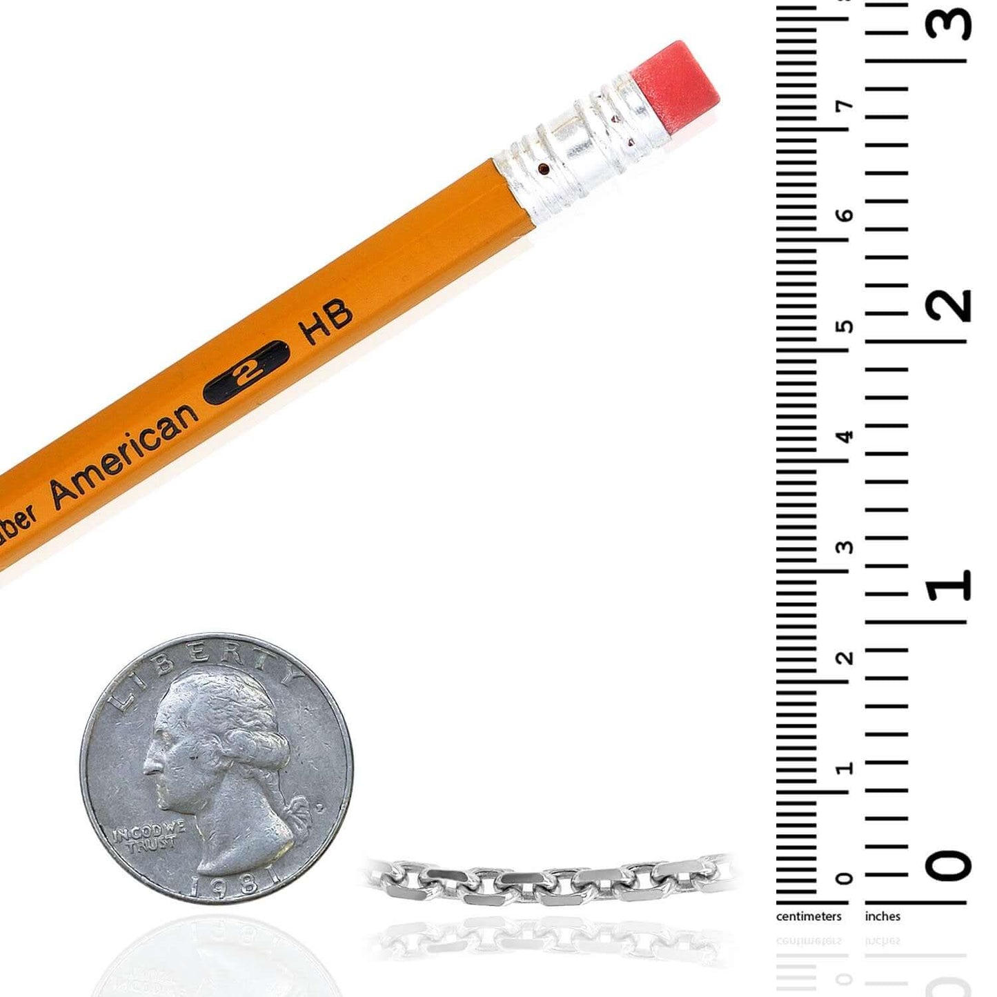 14K White Gold 3.3mm Cable Bracelet (Solid Links) 7" 8"
