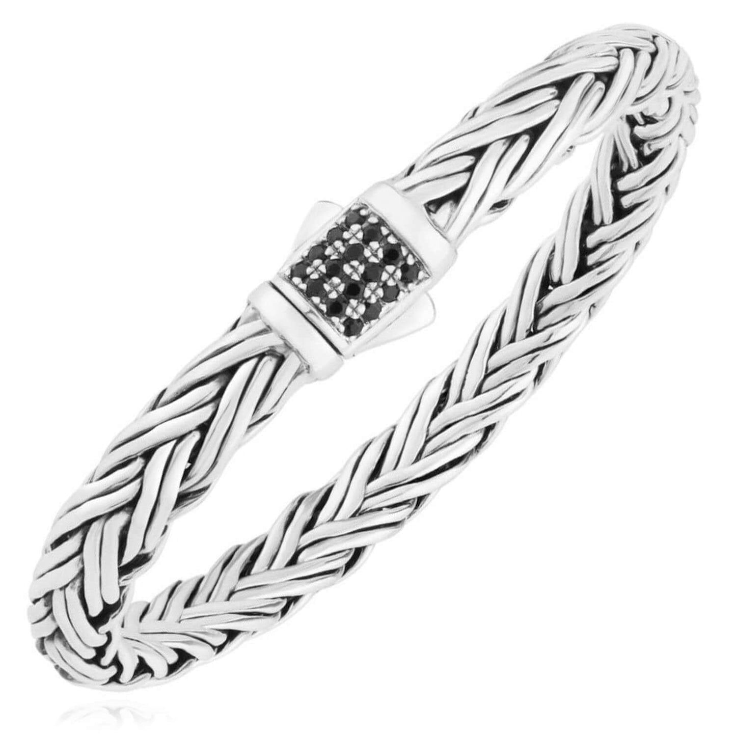 0.43CTW Real Sapphires Black Sterling Silver 7mm Woven Bracelet 7.5" 8.25"