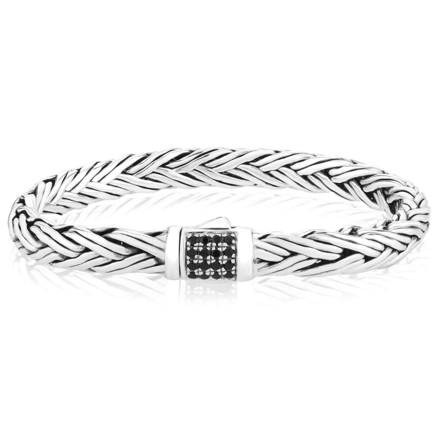 0.43CTW Real Sapphires Black Sterling Silver 7mm Woven Bracelet 7.5" 8.25"