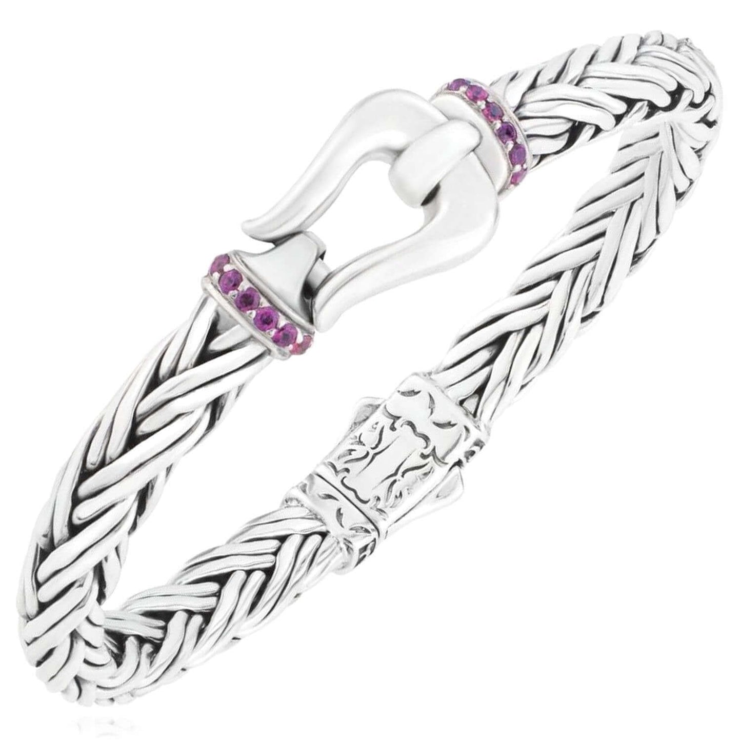 0.32CTW Purple Rhodolite Sterling Silver 7mm Woven Bracelet (Solid Links) 7.5"