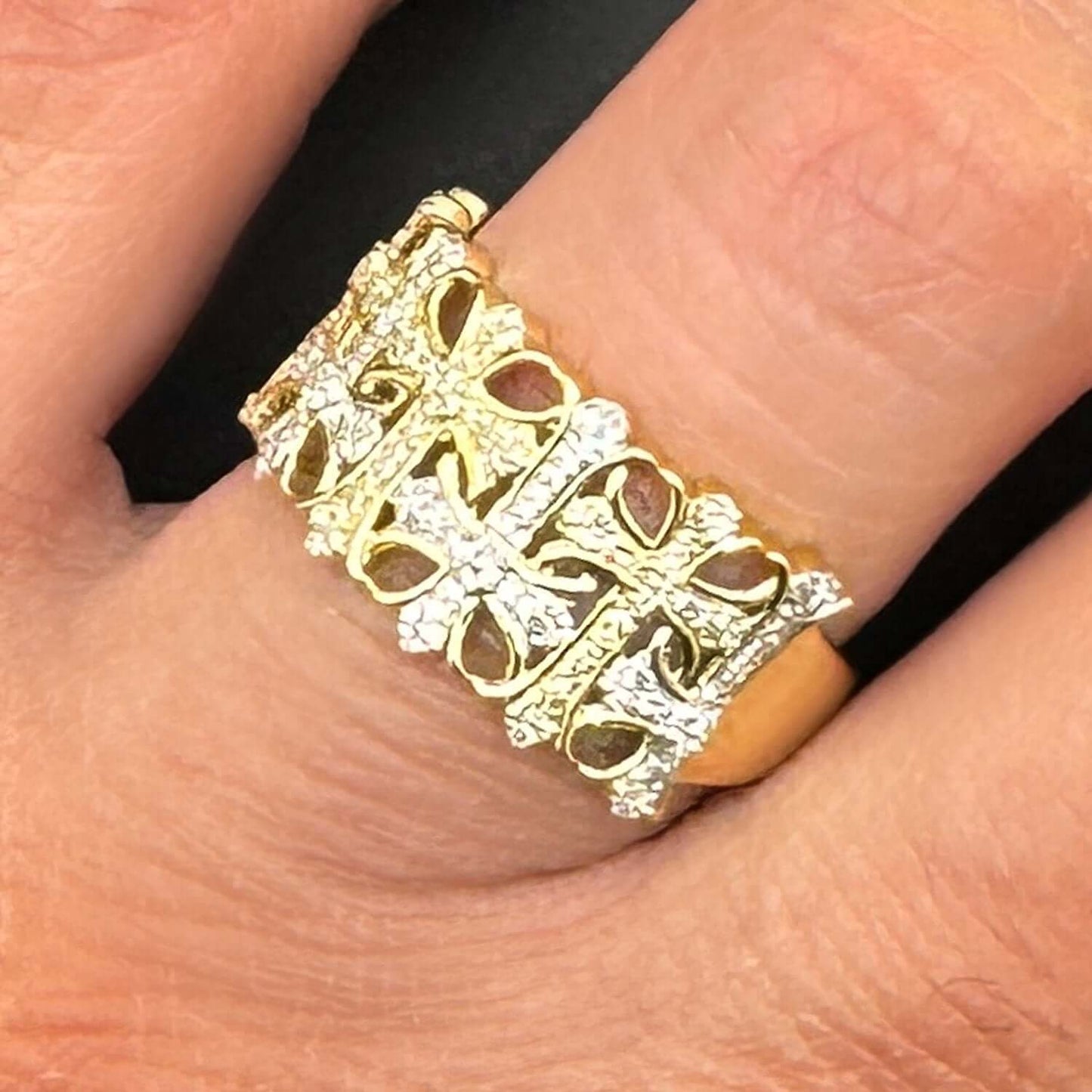 0.35CTW Real Diamond 10K Real Gold 12mm Cross Ring
