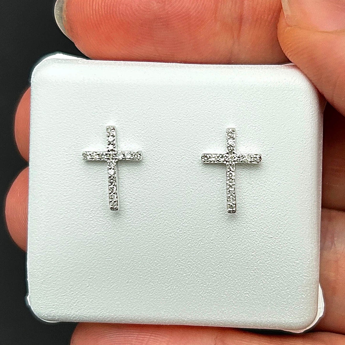 0.12CTW Real Diamond 10K Real Gold Cross Stud Earrings 11.5mm