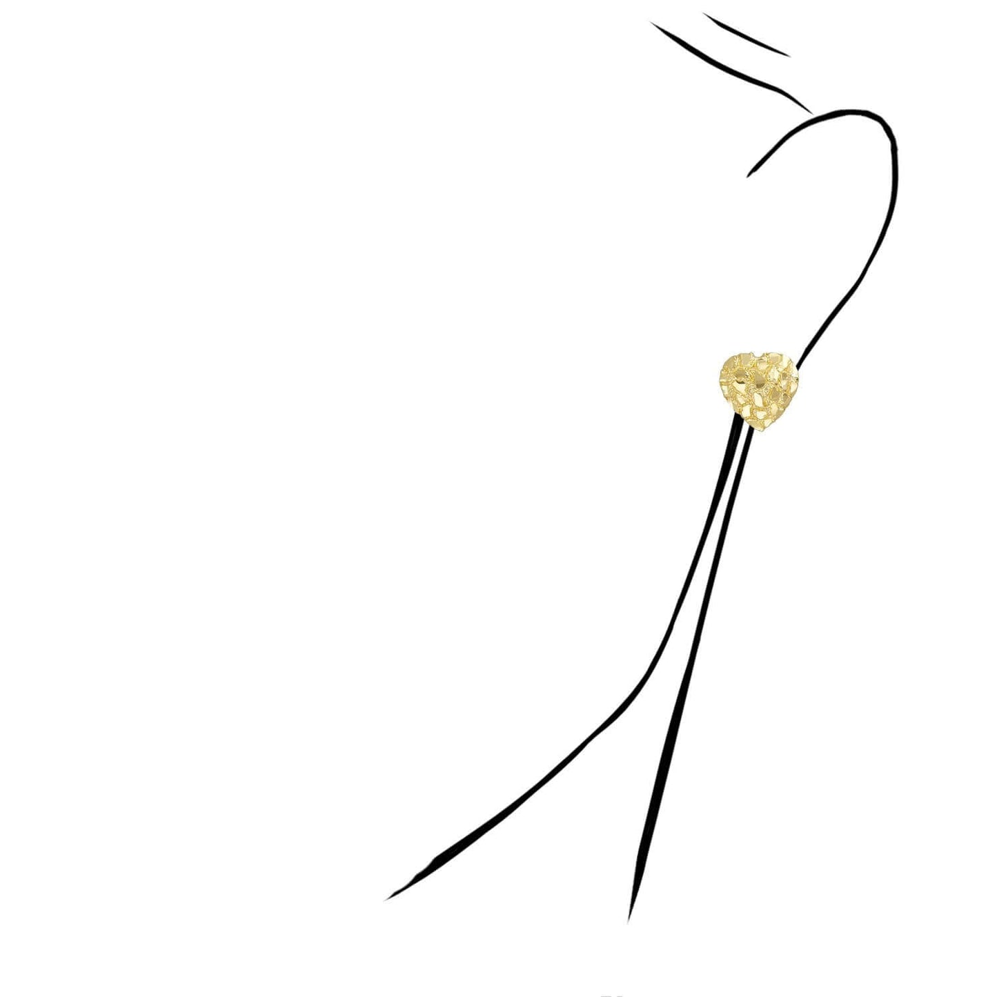 10K Real Gold Nugget Heart Push Back Stud Earrings 7mm, 10mm, 12mm, 18mm