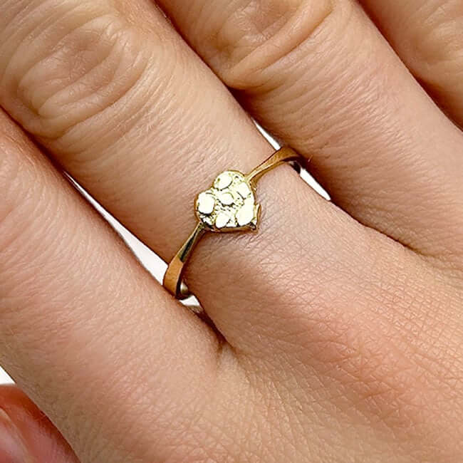 10K Real Gold Small Nugget Heart Cocktail Ring