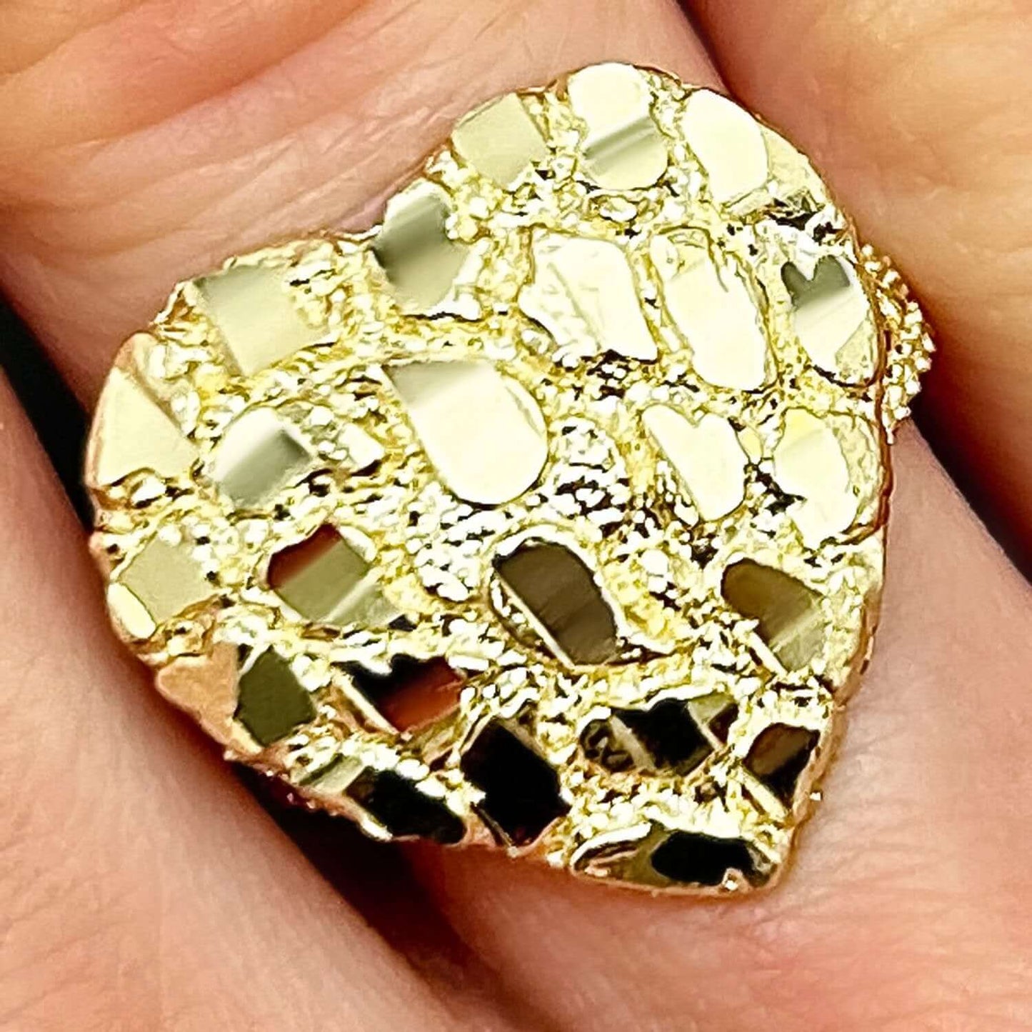 Real 10K Gold 17mm Large Cocktail Heart Nugget Ring