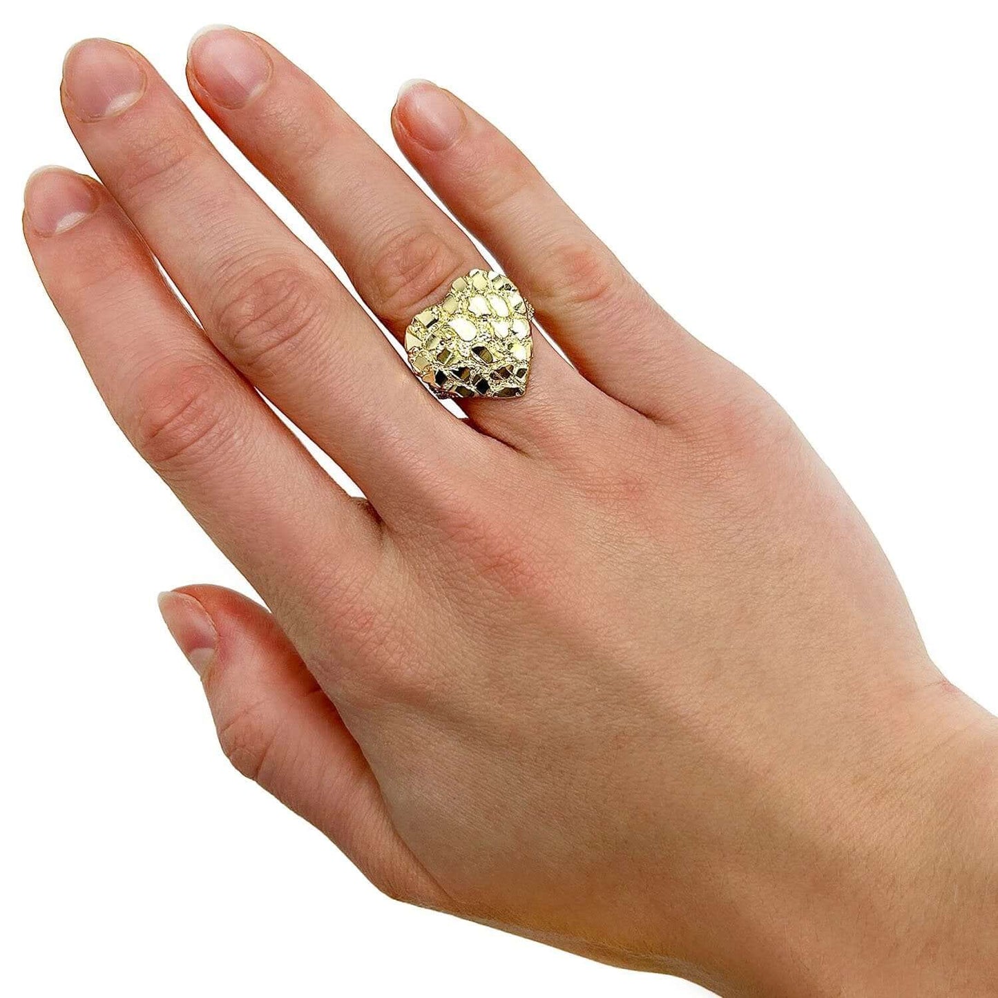 Real 10K Gold 17mm Large Cocktail Heart Nugget Ring
