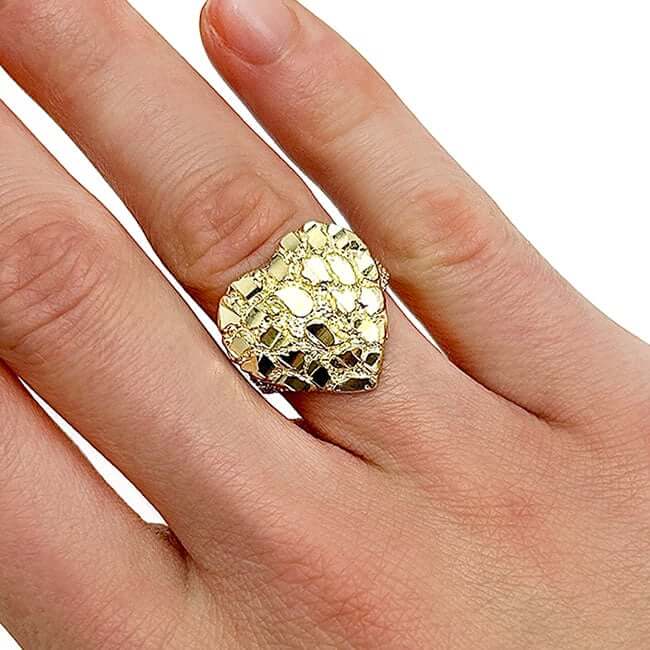 Real 10K Gold 17mm Large Cocktail Heart Nugget Ring