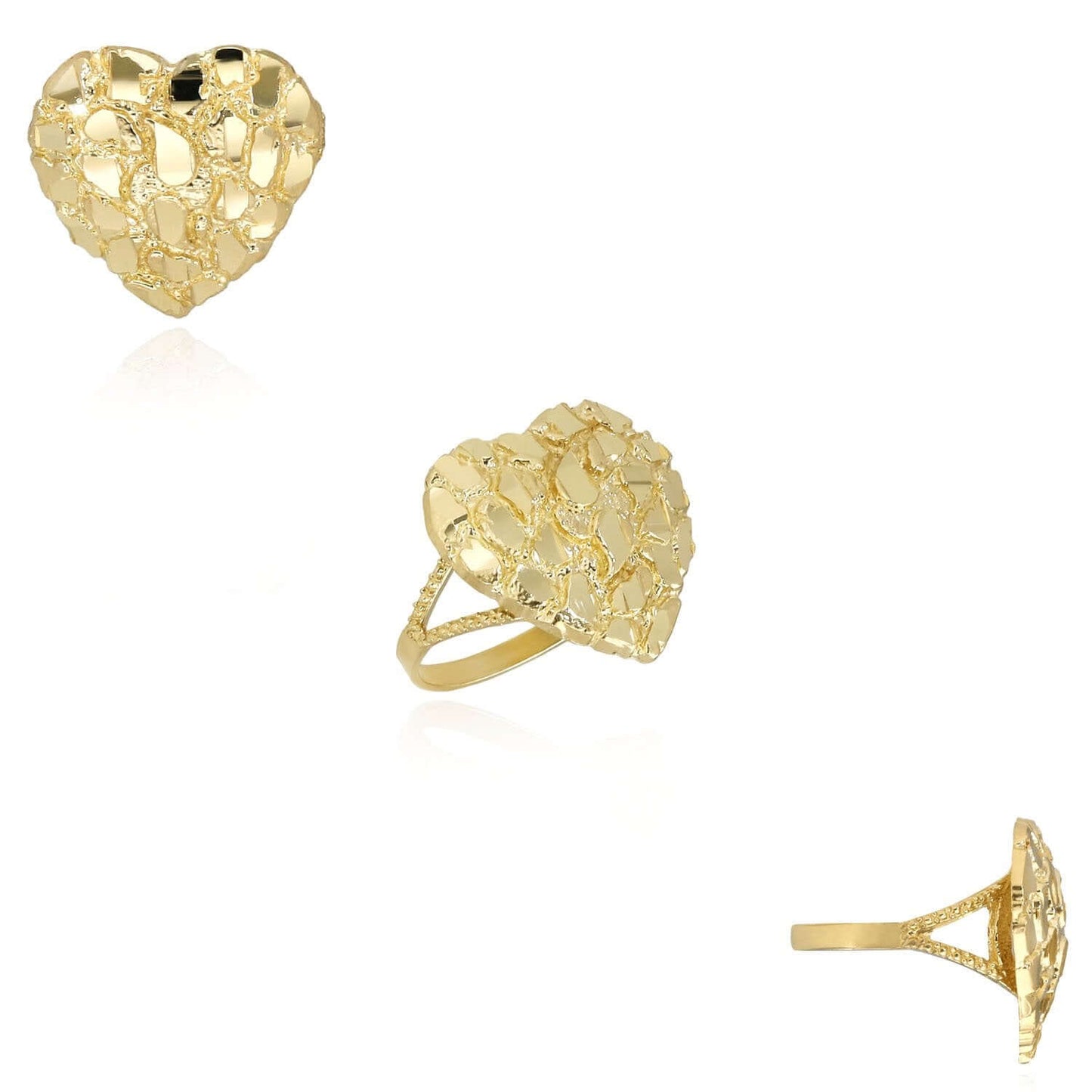 Real 10K Gold 17mm Large Cocktail Heart Nugget Ring