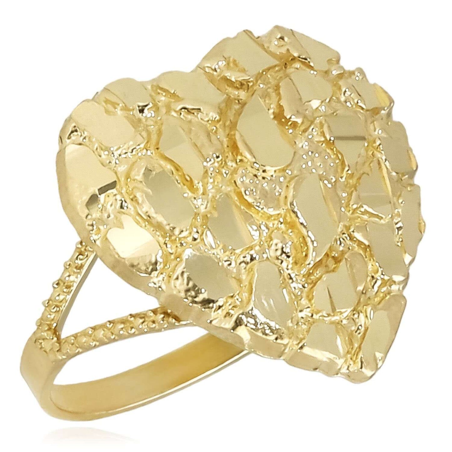 Real 10K Gold 17mm Large Cocktail Heart Nugget Ring