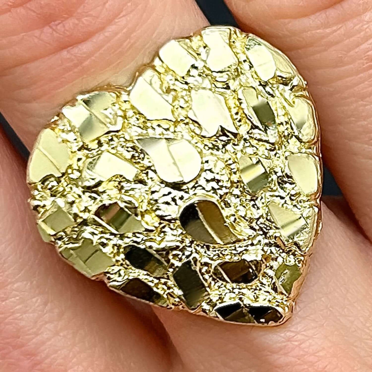 10K Real Gold 25mm Large Heart Nugget Cocktail Ring