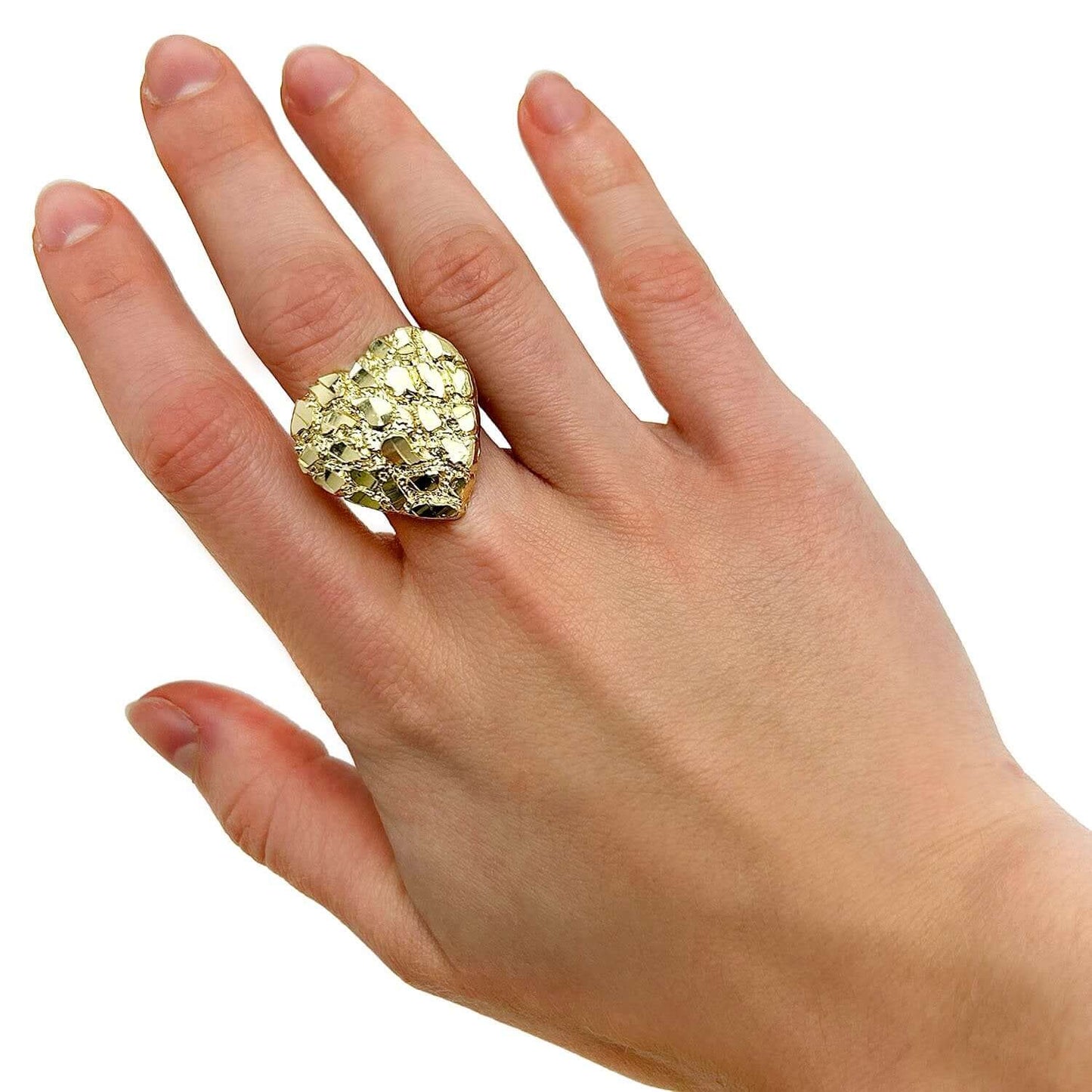 10K Real Gold 25mm Large Heart Nugget Cocktail Ring