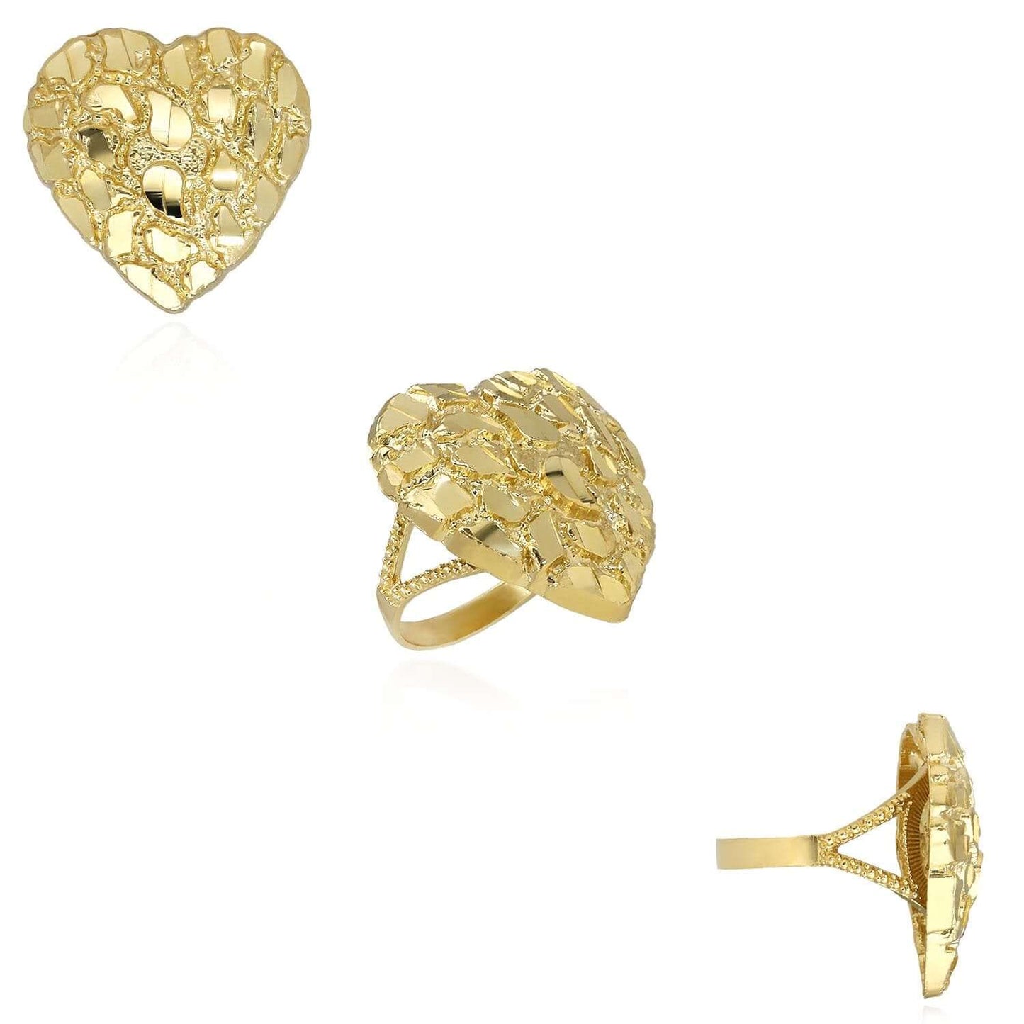 10K Real Gold 25mm Large Heart Nugget Cocktail Ring