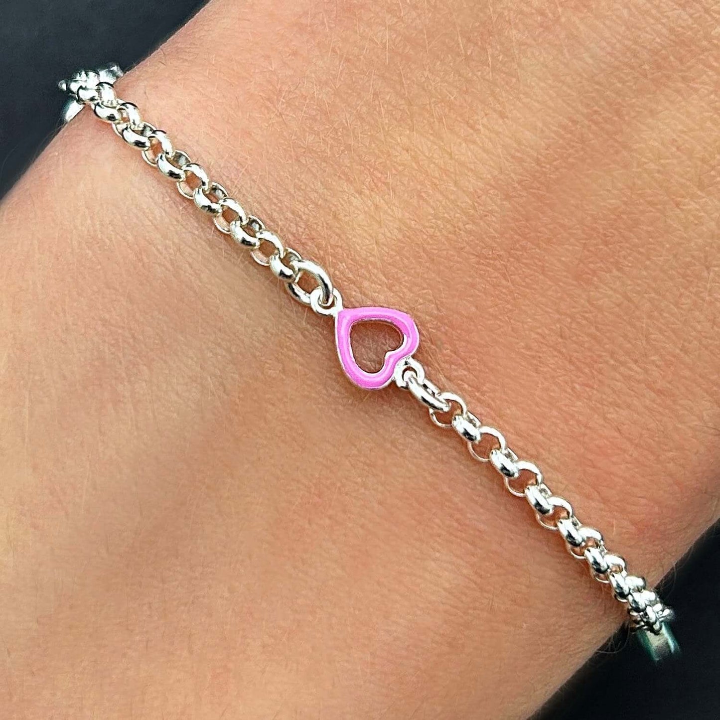 Kid's Solid 2.5mm Sterling Silver Heart Rolo Bracelet 7"