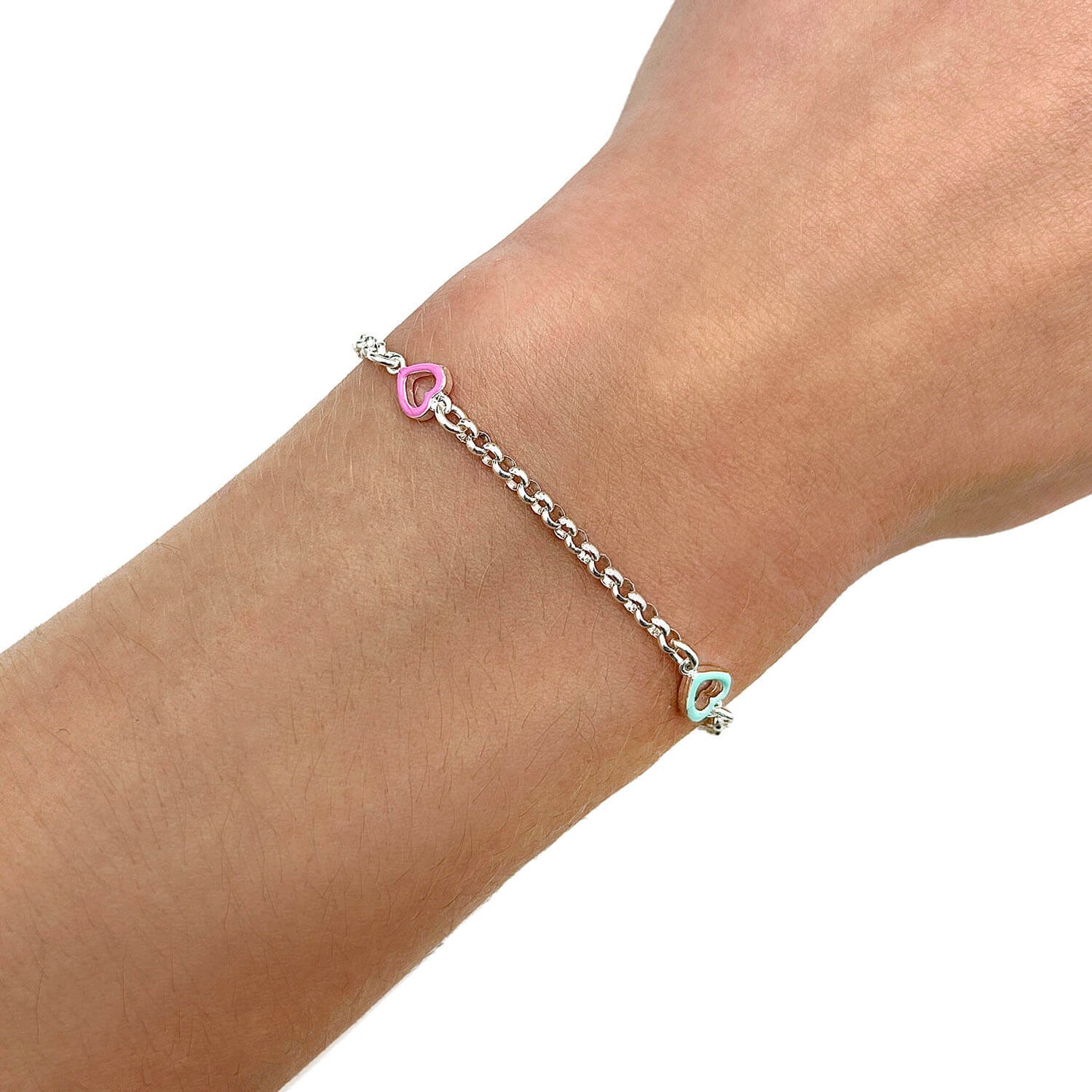 Kid's Solid 2.5mm Sterling Silver Heart Rolo Bracelet 7"
