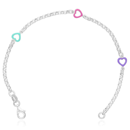 Kids 2.5mm Sterling Silver Heart Rolo Bracelet (Solid Links) 7"