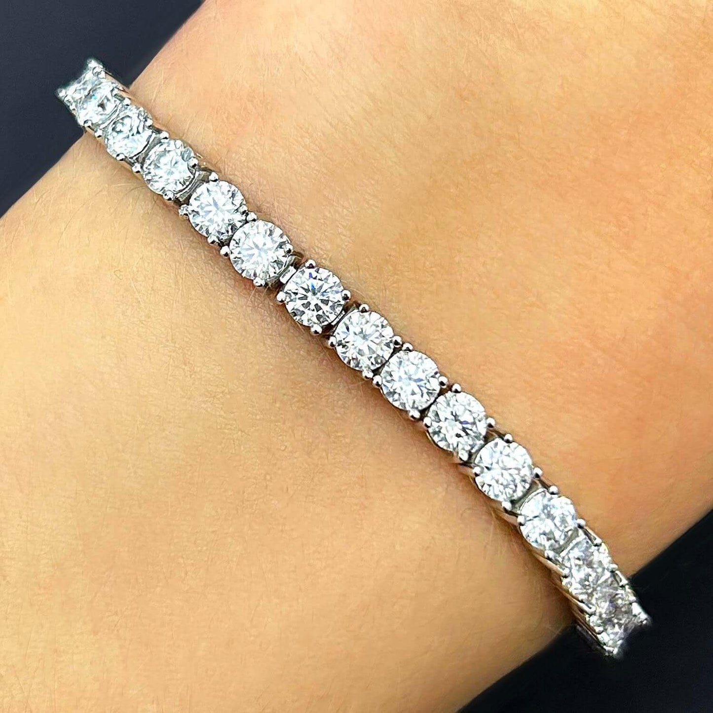 Solid 10.91CTW Real Moissanite 4mm Sterling Silver Tennis Bracelet 8"