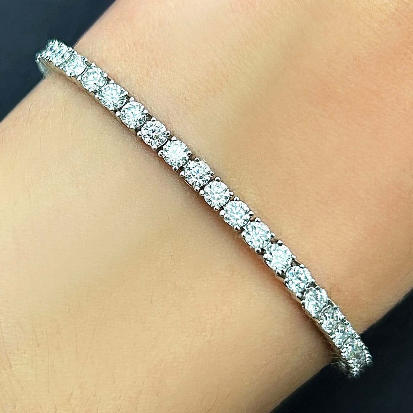 Solid 5.56CTW Real Moissanite 3mm Sterling Silver Tennis Bracelet 7"