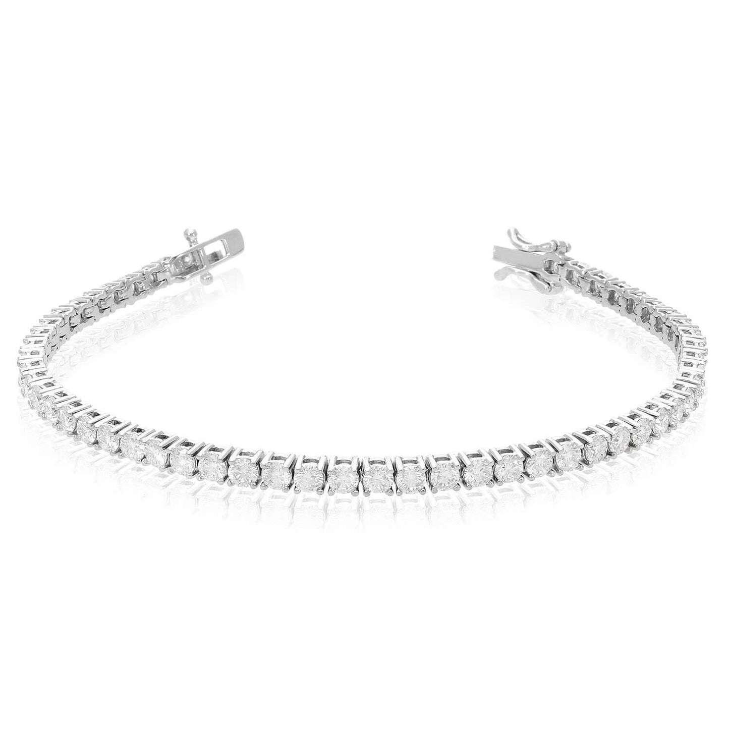 Solid 5.56CTW Real Moissanite 3mm Sterling Silver Tennis Bracelet 7"