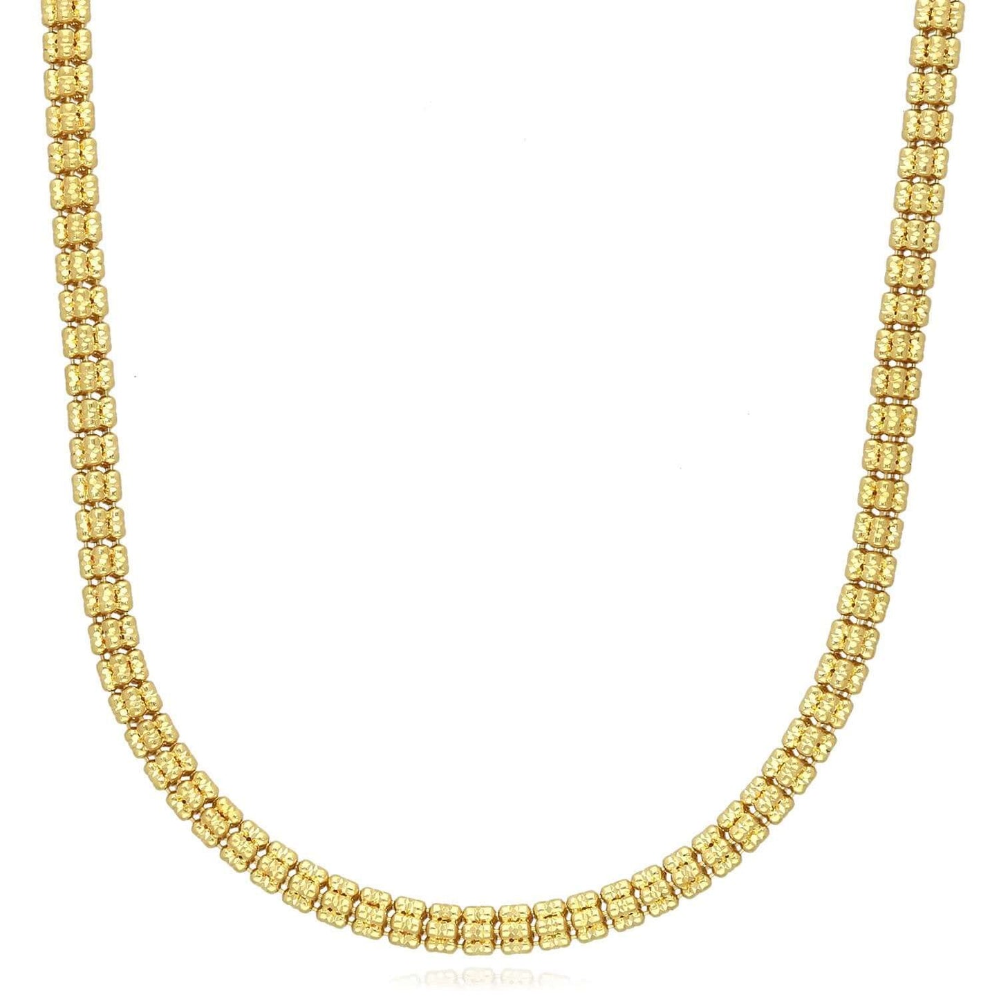 Solid 18K Gold Over Sterling Silver Iced Diamond-Cut 5mm Mesh Chain Necklace 16"
