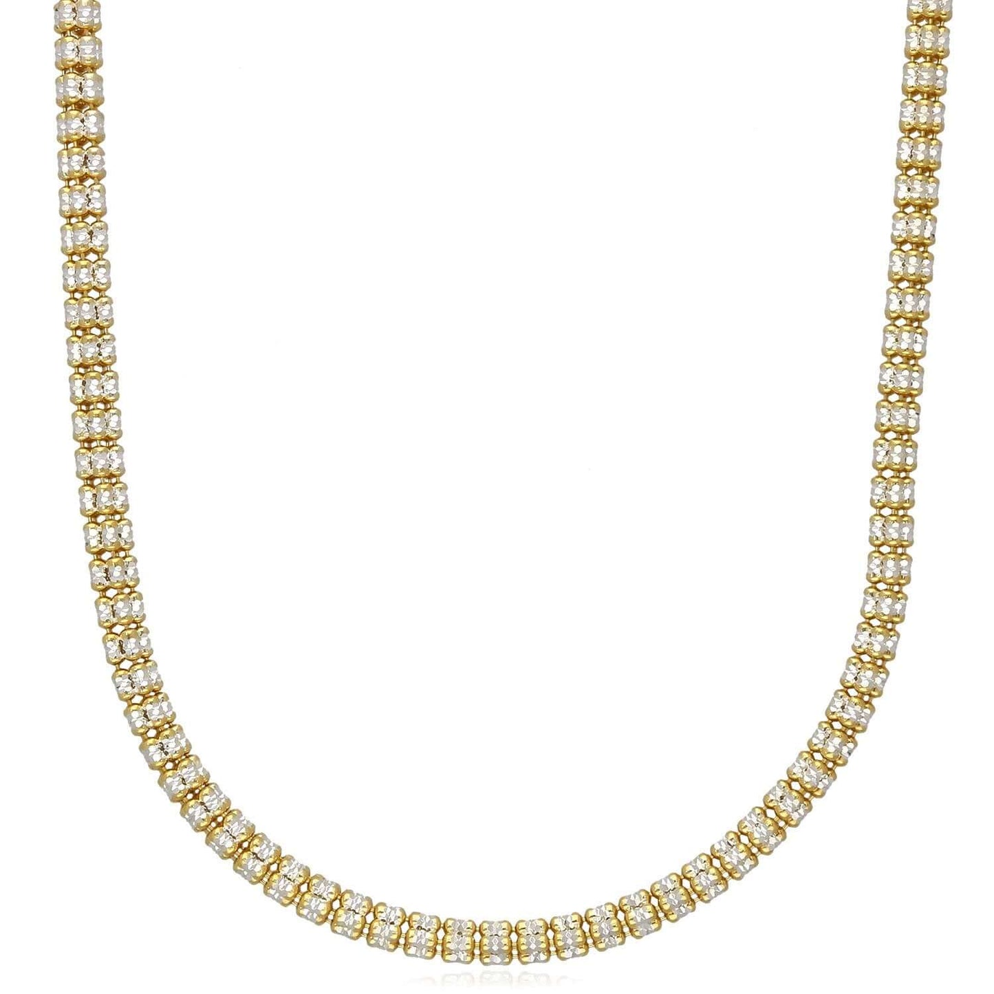 Solid 18K Gold Over Sterling Silver Iced Diamond-Cut 5mm Mesh Chain Necklace 16"