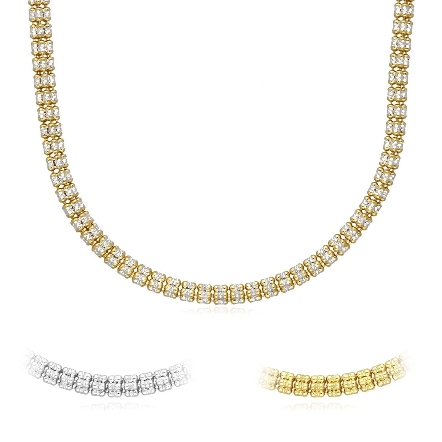 Solid 18K Gold Over Sterling Silver Iced Diamond-Cut 5mm Mesh Chain Necklace 16"