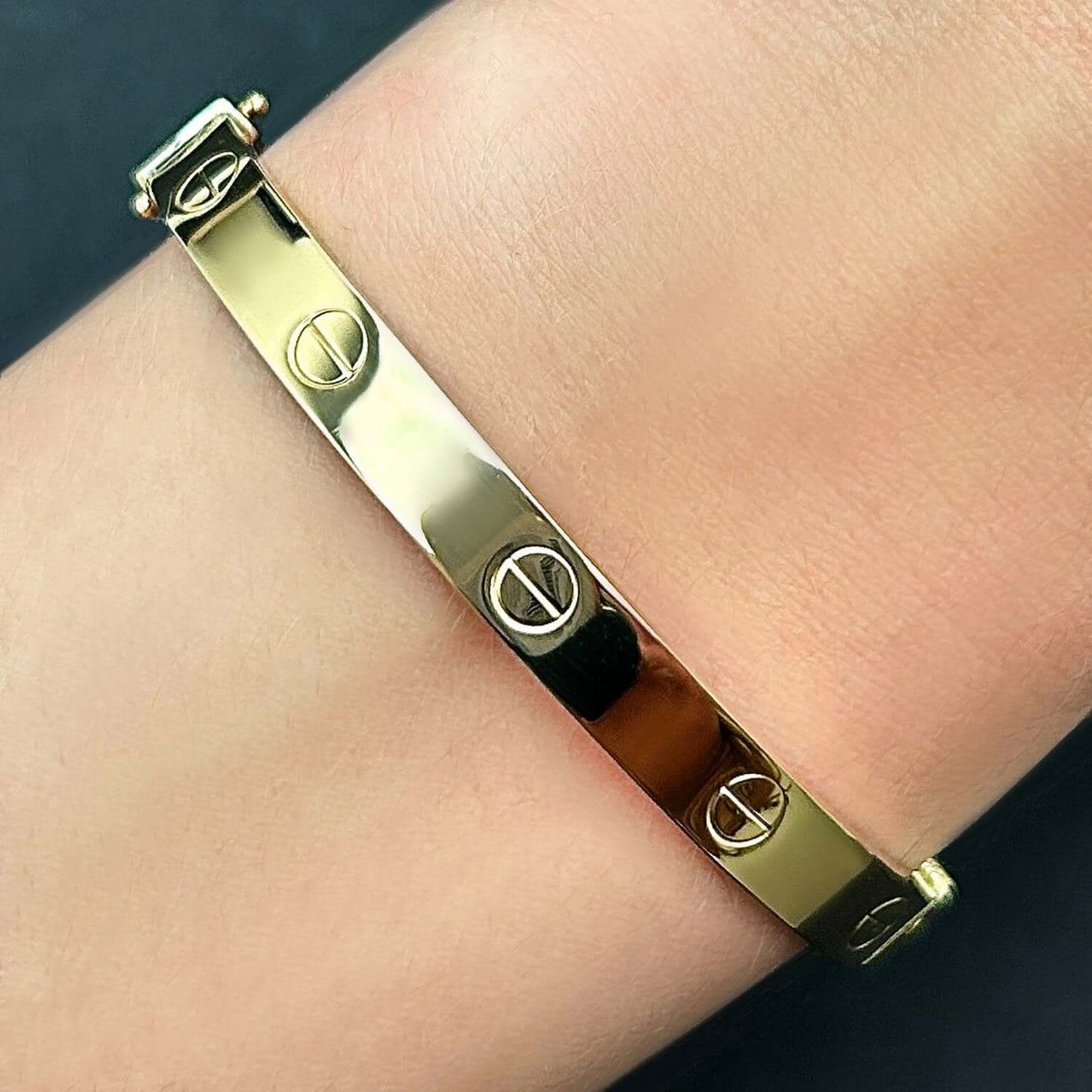 14K Gold 6mm Screw Pattern Bangle Bracelet w/ Screwdriver 6.25"-7"