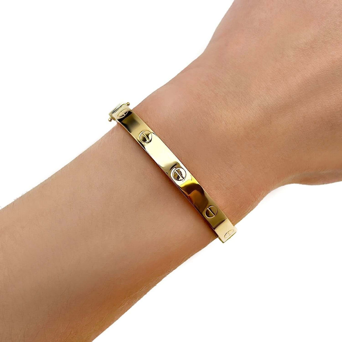 14K Gold 6mm Screw Pattern Bangle Bracelet w/ Screwdriver 6.25"-7"