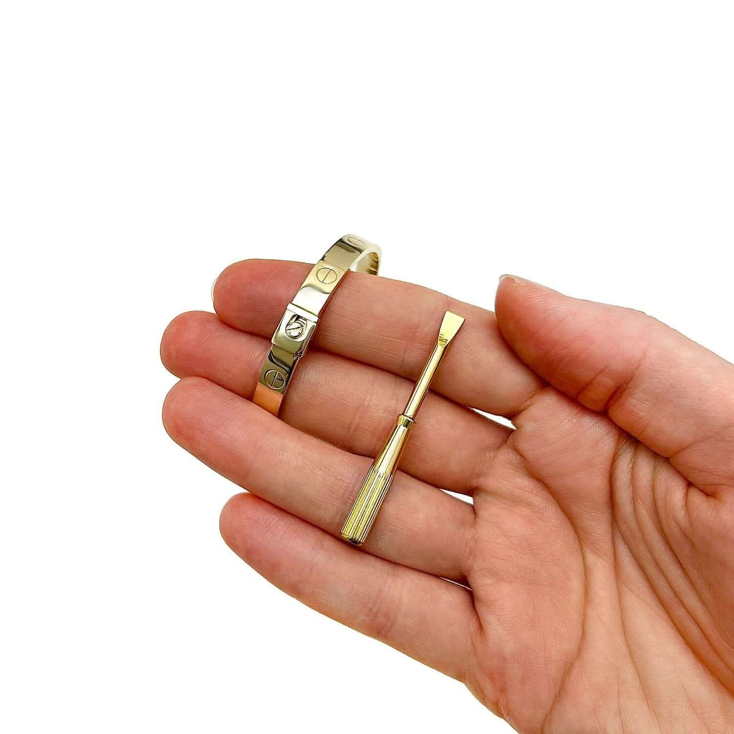 14K Gold 6mm Screw Pattern Bangle Bracelet w/ Screwdriver 6.25"-7"
