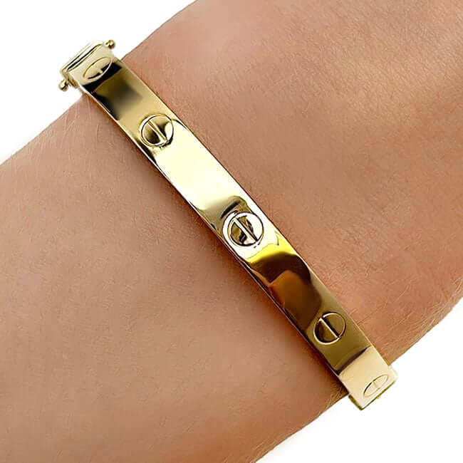 14K Gold 6mm Screw Pattern Bangle Bracelet w/ Screwdriver 6.25"-7"