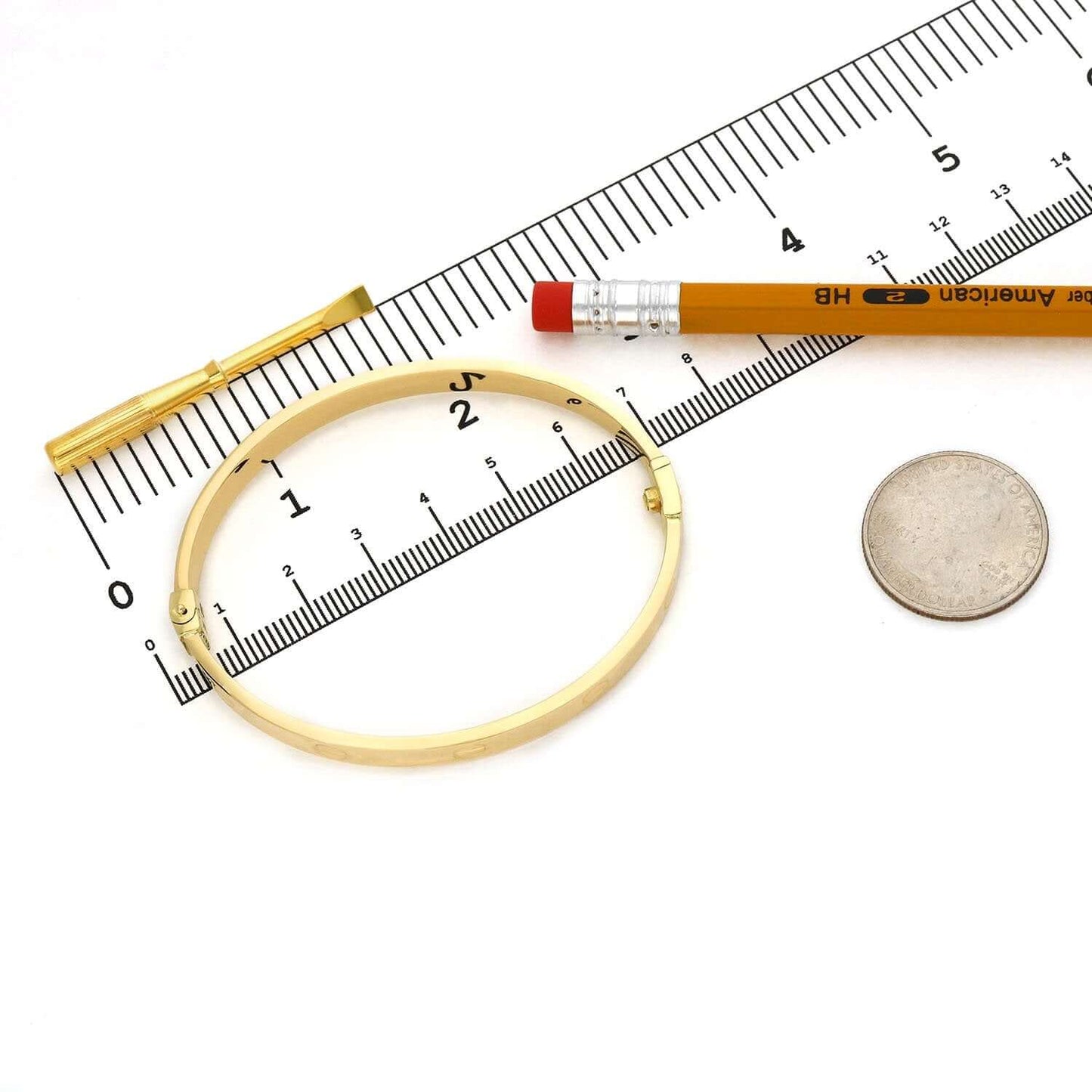 14K Gold 6mm Screw Pattern Bangle Bracelet w/ Screwdriver 6.25"-7"