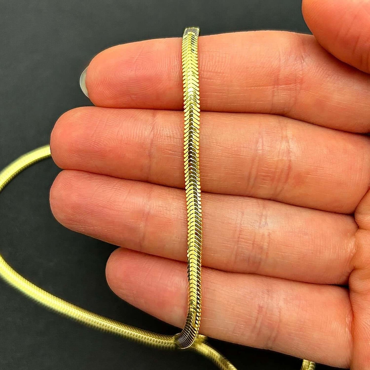 Solid 14K Real Gold 3.3mm Snake Chain Necklace 16" 18" 20"