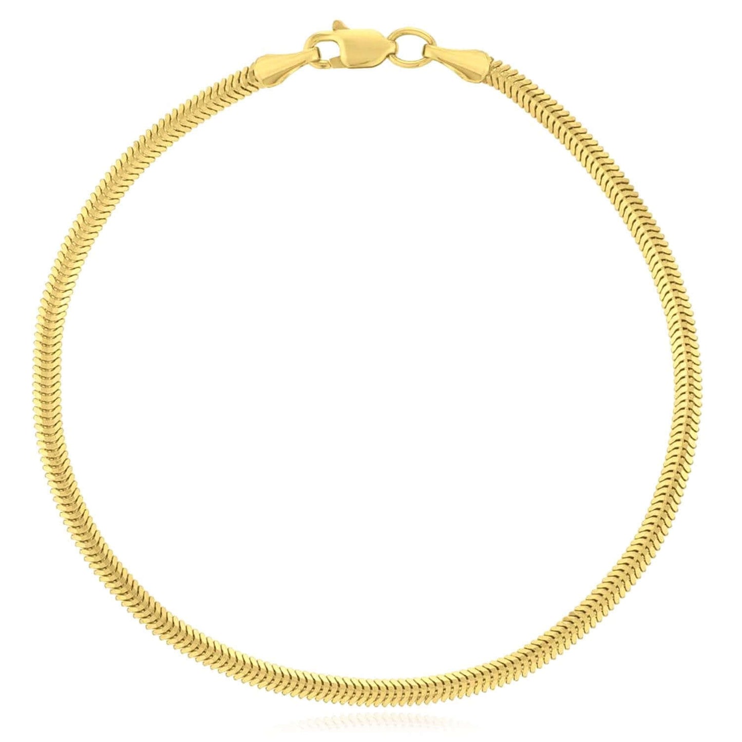 14K Gold 2.6mm, 5.3mm Snake Link Bracelet (Solid Links) 7"