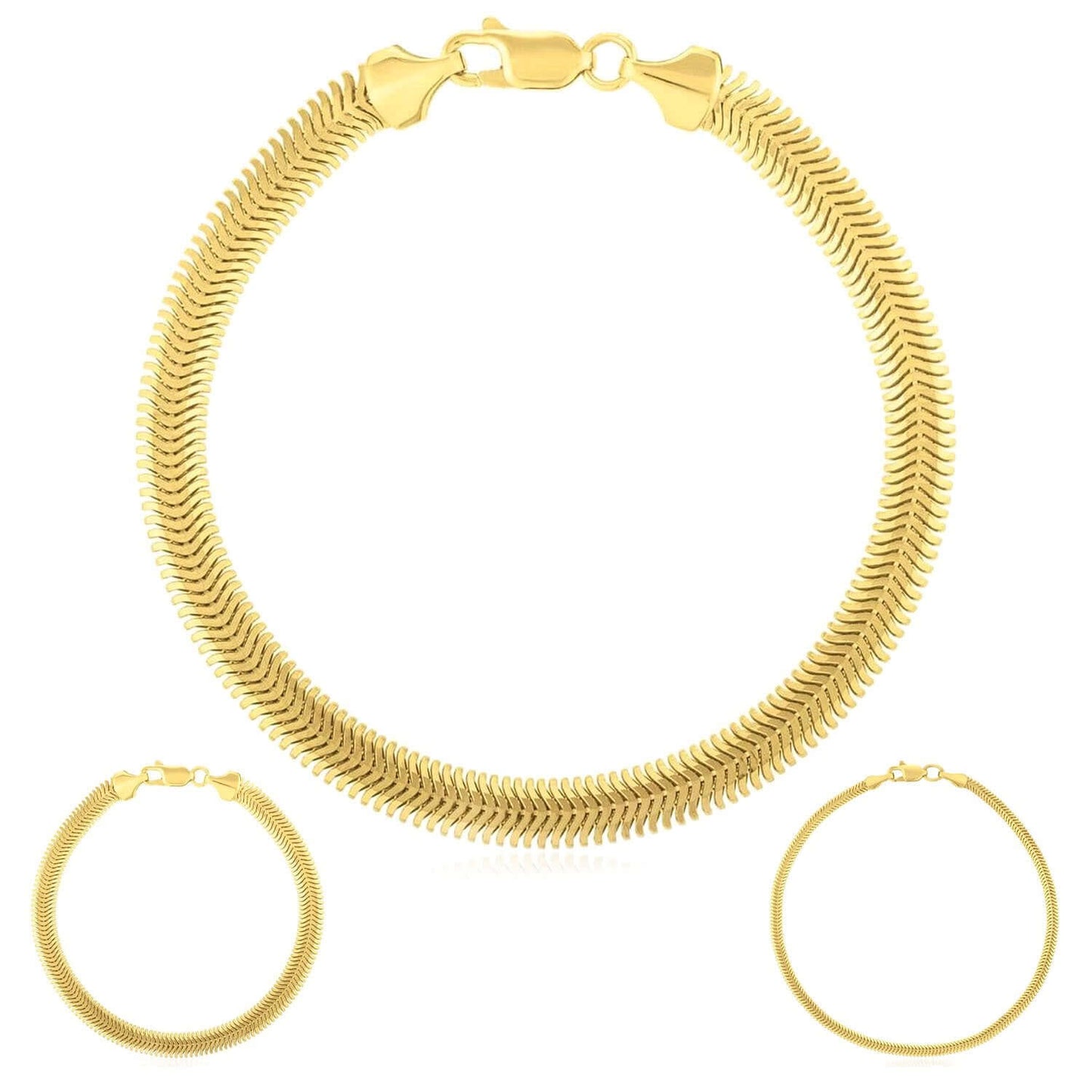 14K Gold 2.6mm, 5.3mm Snake Link Bracelet (Solid Links) 7"