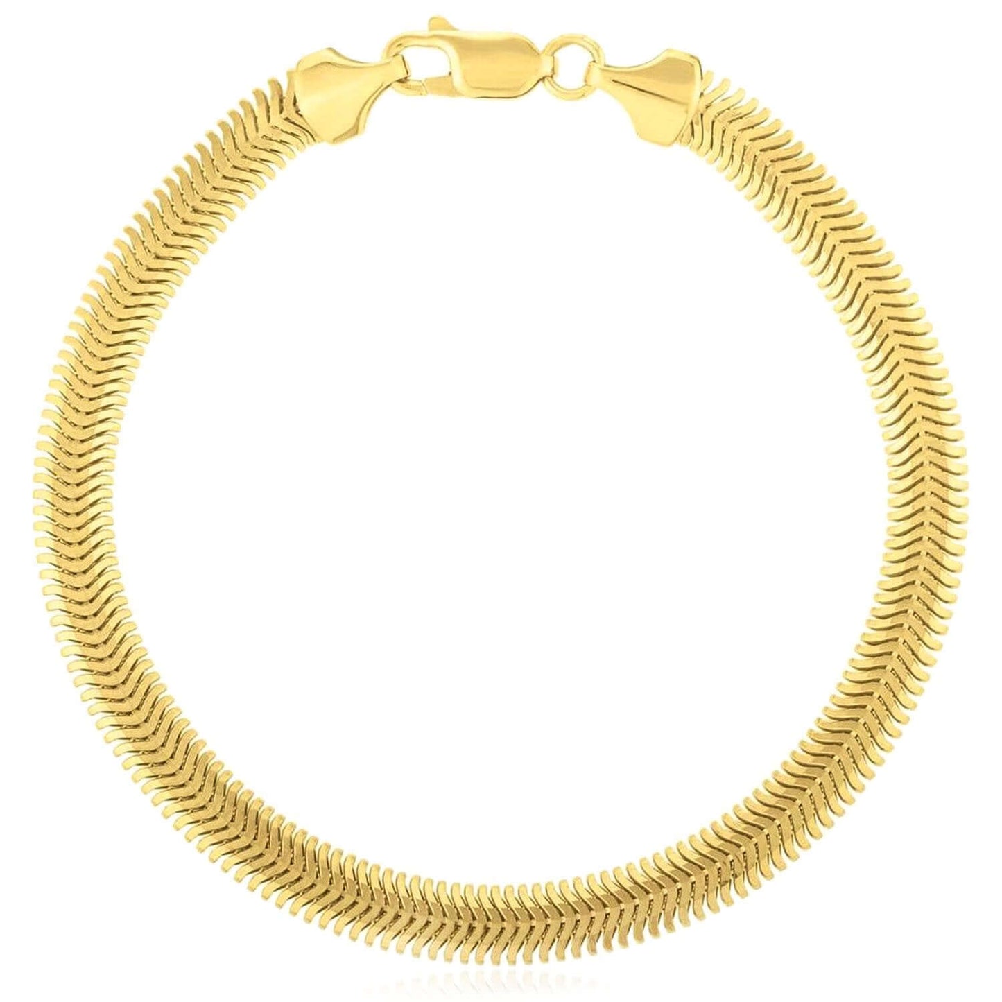 14K Gold 2.6mm, 5.3mm Snake Link Bracelet (Solid Links) 7"