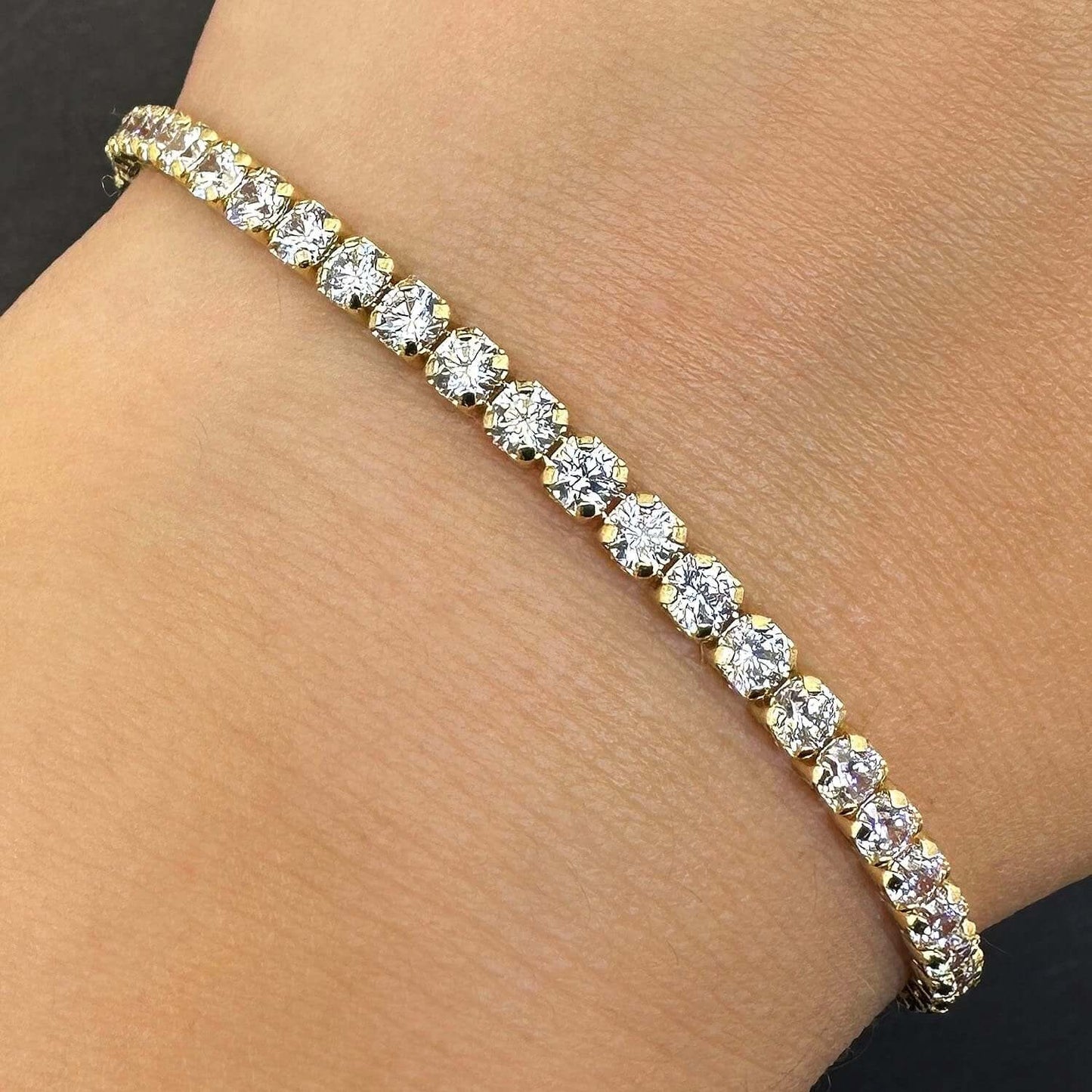 Solid 14K Real Gold 3.5mm CZ Tennis Bracelet 7", 7.5"