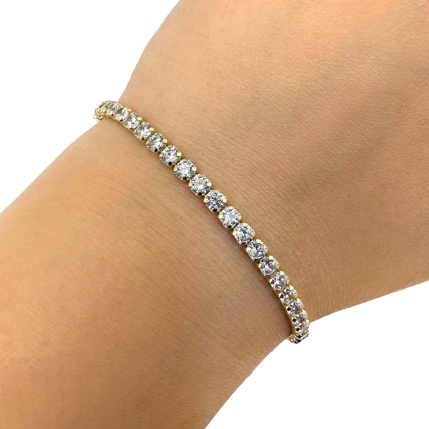 Solid 14K Real Gold 3.5mm CZ Tennis Bracelet 7", 7.5"