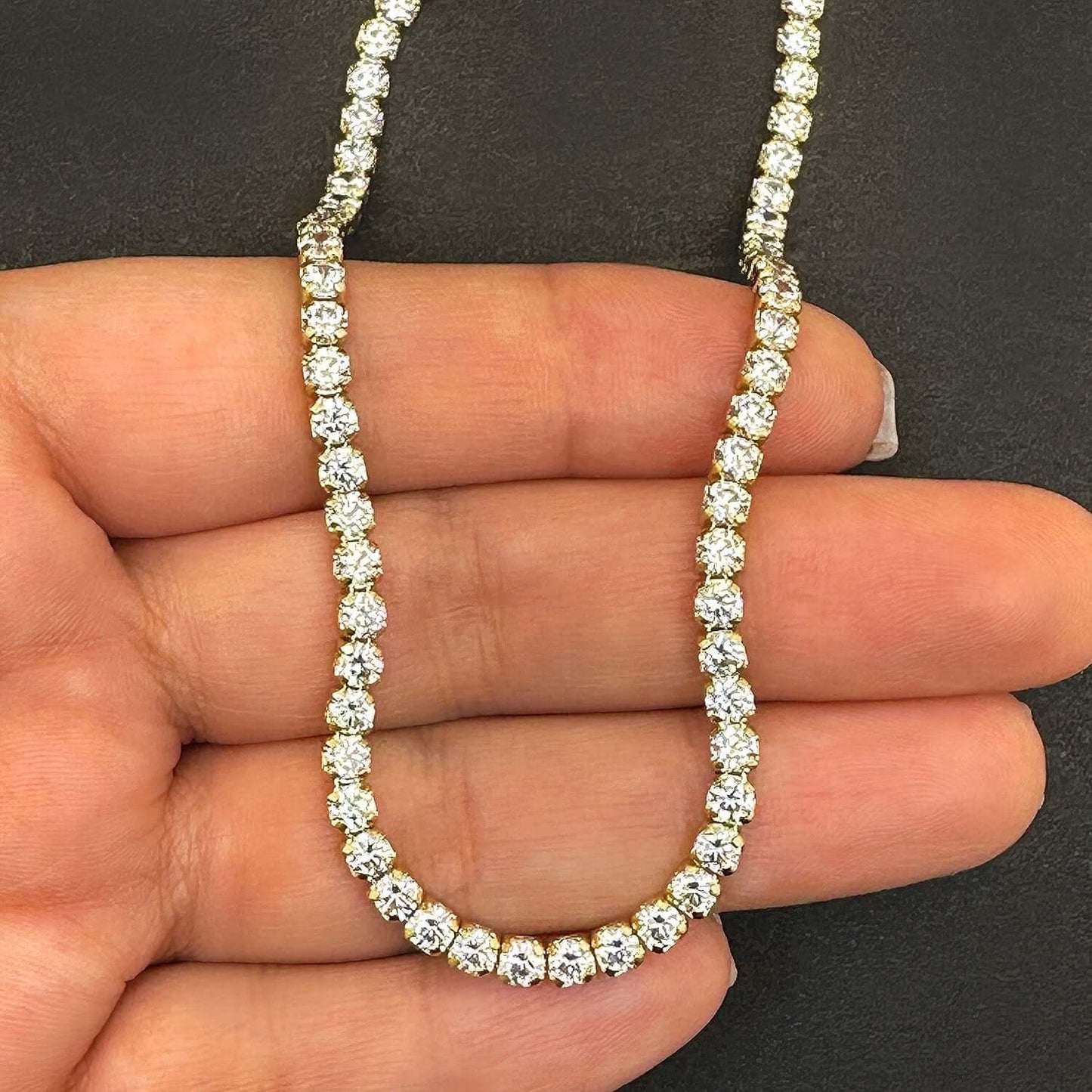 Solid 14K Real Gold 3.5mm CZ Tennis Chain Necklace 16", 18", 20"