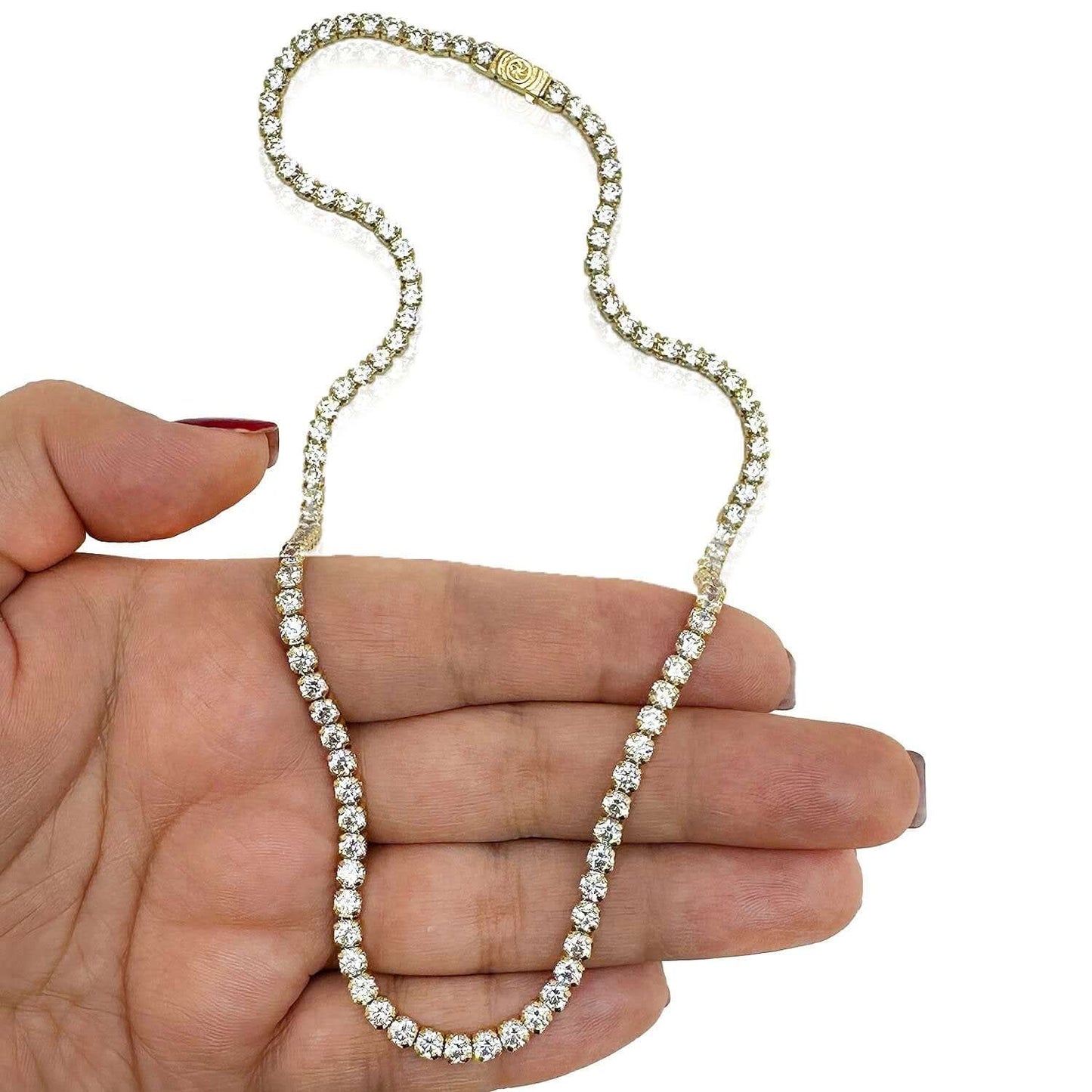 Solid 14K Real Gold 3.5mm CZ Tennis Chain Necklace 16", 18", 20"
